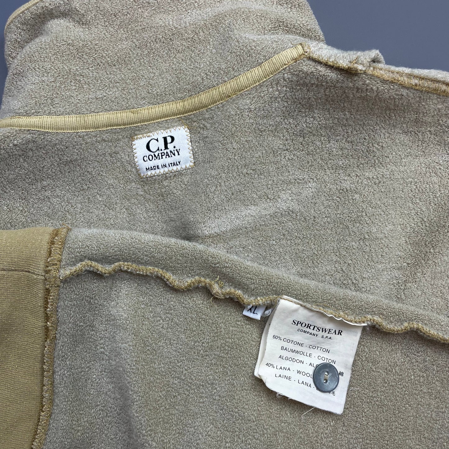 C.P. Company Beige AW01 Wool Blend Button Collar Fleece Jumper