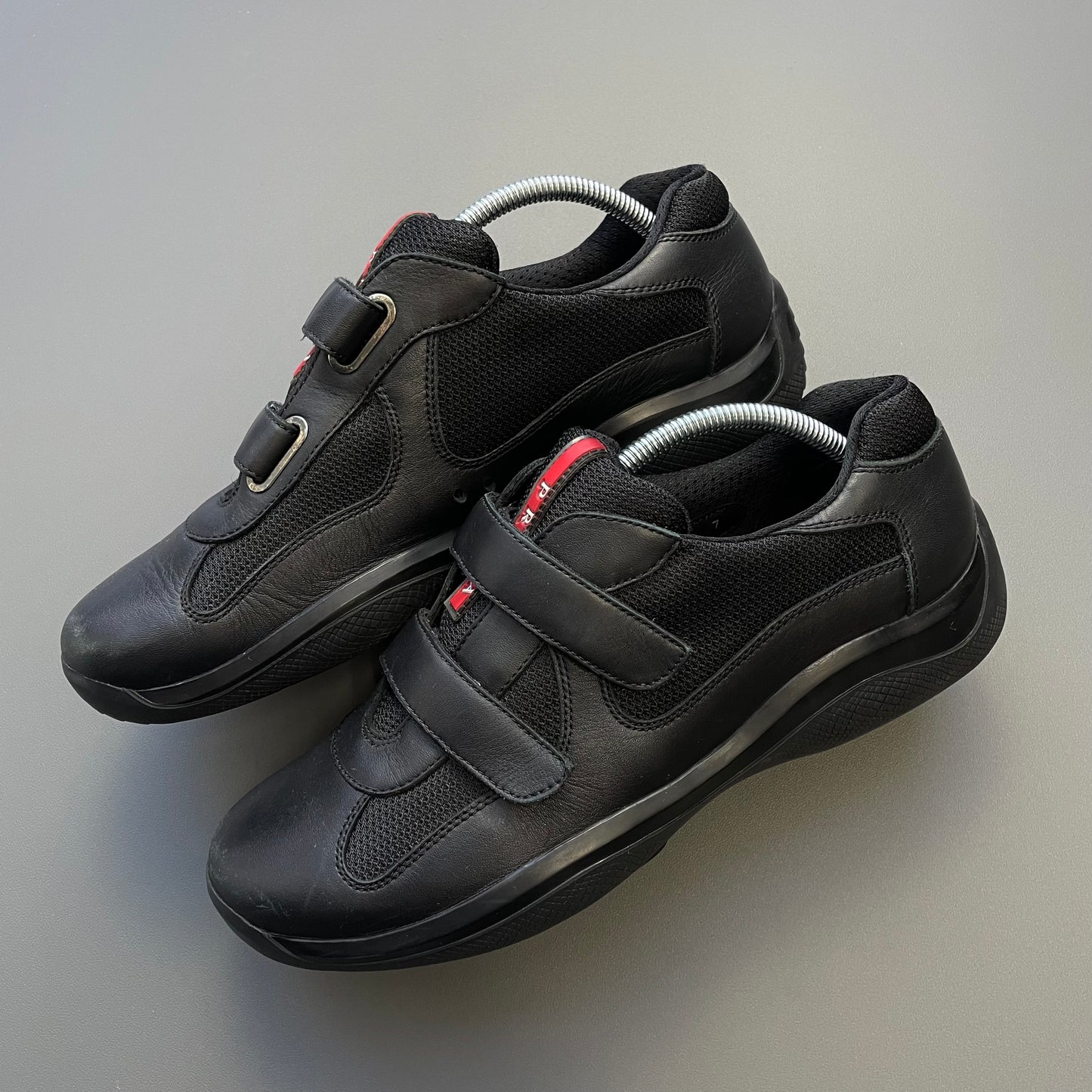 Prada Sport Black 00s Leather Americas Cup Velcro Strap Trainers
