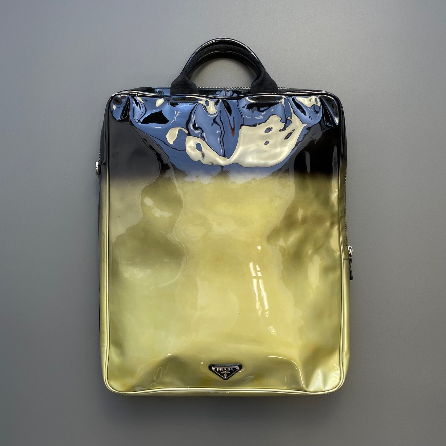 Prada Milano Black & Gold Ombre Gradient Patent Leather Handheld Bag