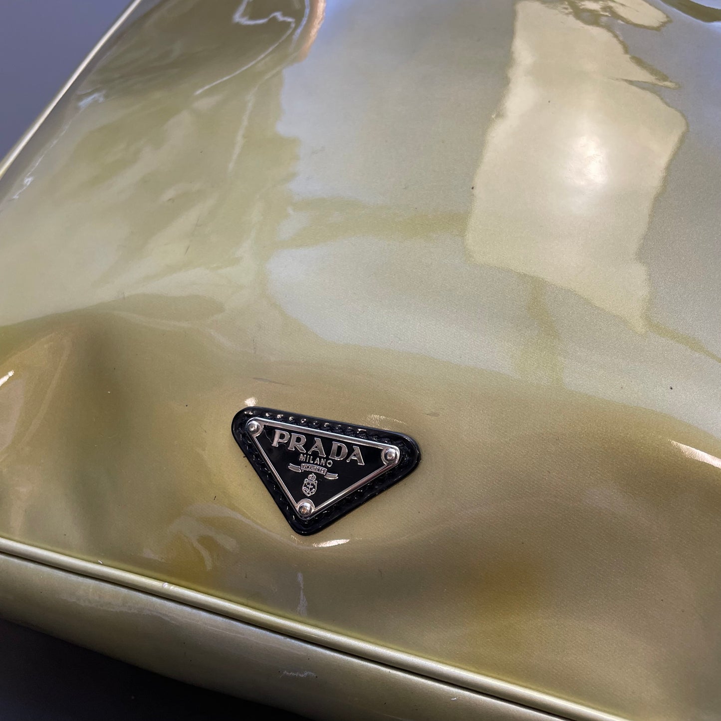 Prada Milano Black & Gold Ombre Gradient Patent Leather Handheld Bag