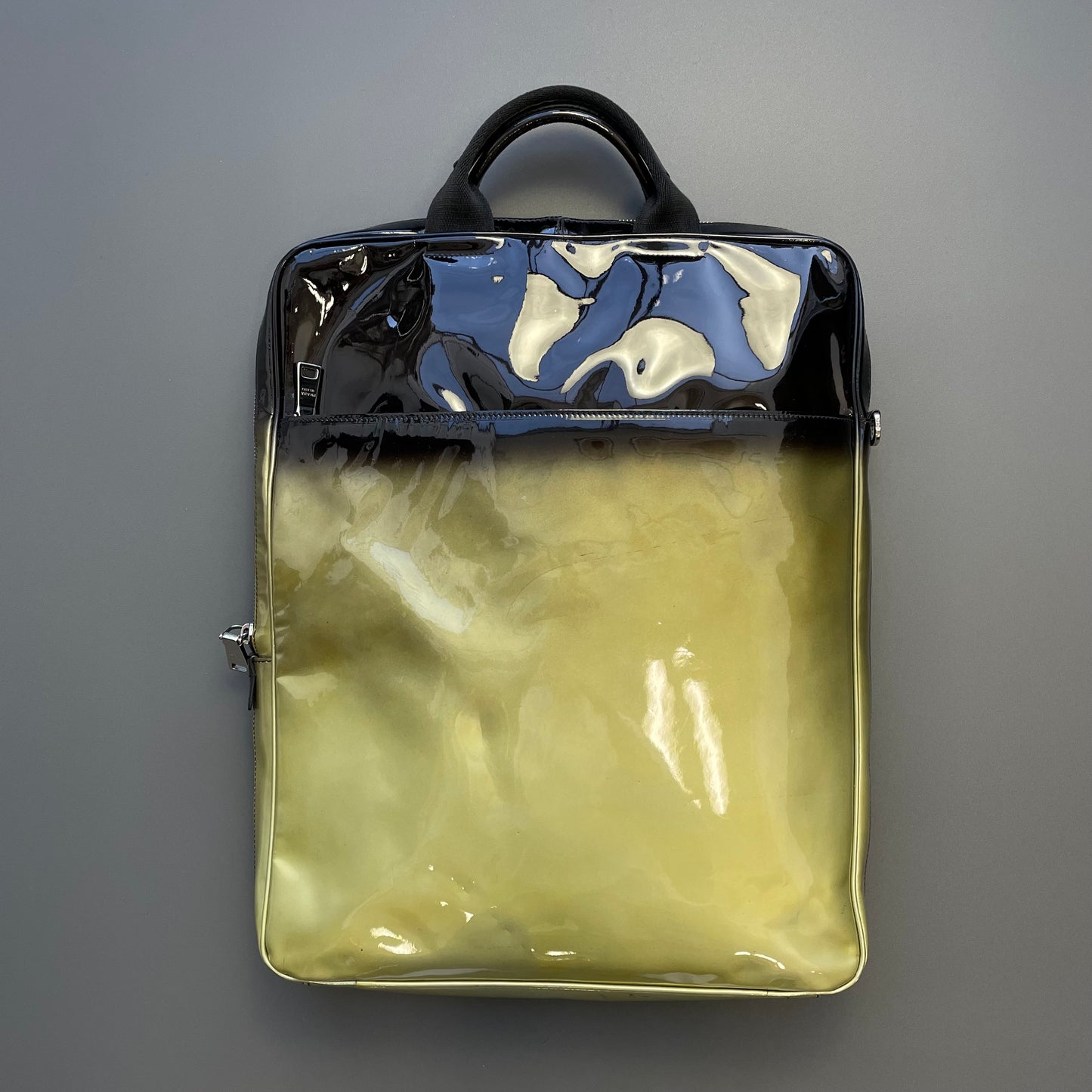 Prada Milano Black & Gold Ombre Gradient Patent Leather Handheld Bag