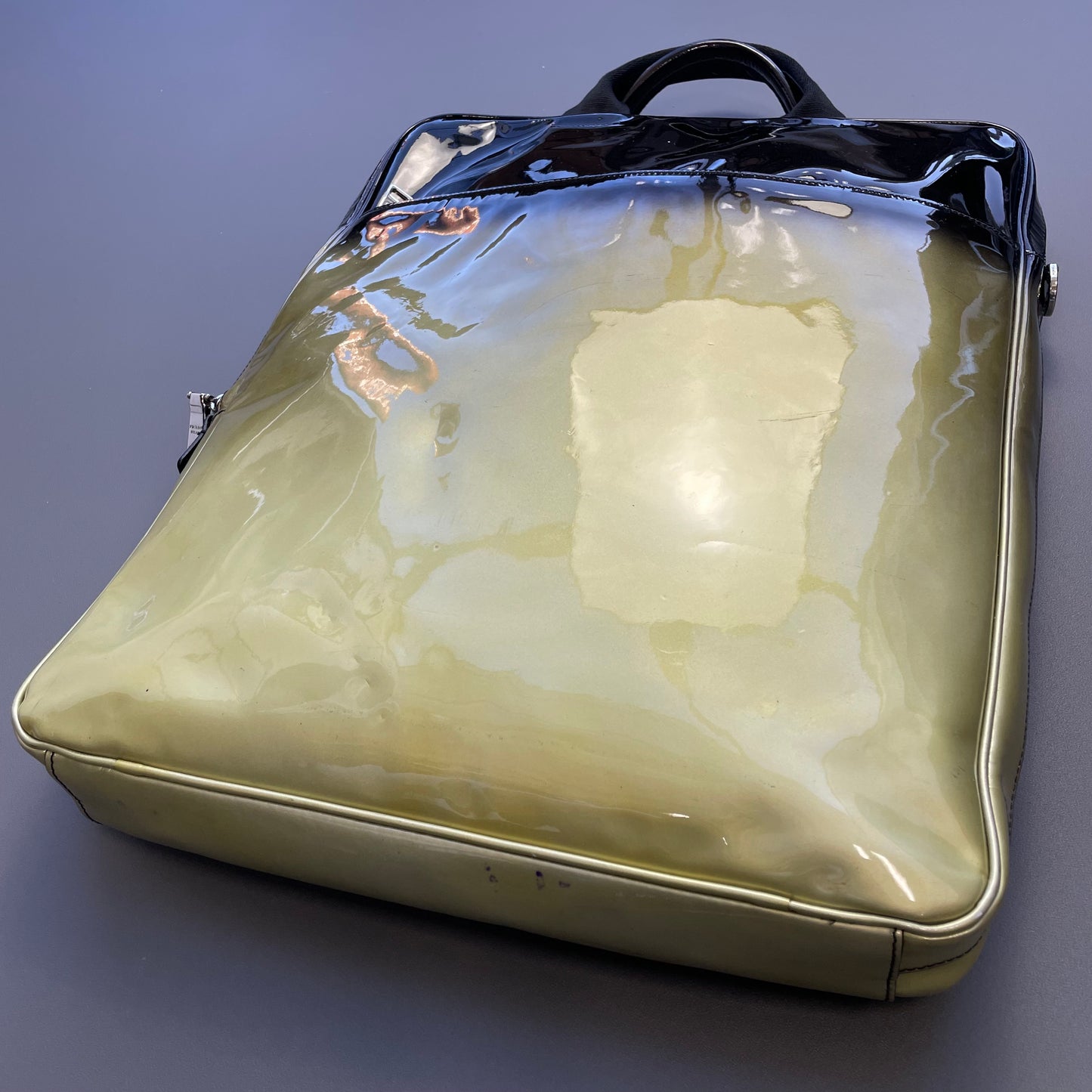 Prada Milano Black & Gold Ombre Gradient Patent Leather Handheld Bag