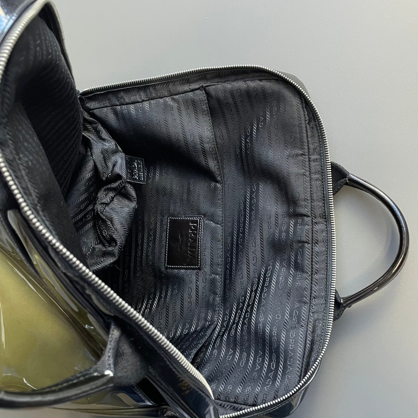 Prada Milano Black & Gold Ombre Gradient Patent Leather Handheld Bag