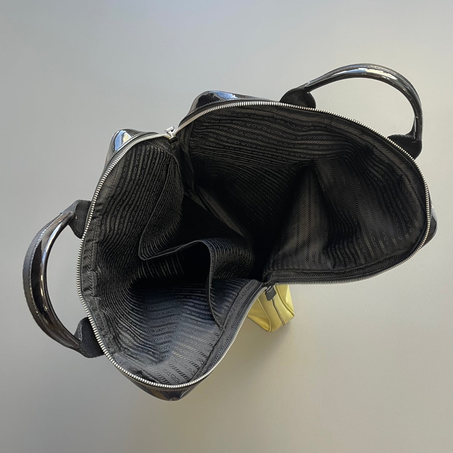 Prada Milano Black & Gold Ombre Gradient Patent Leather Handheld Bag