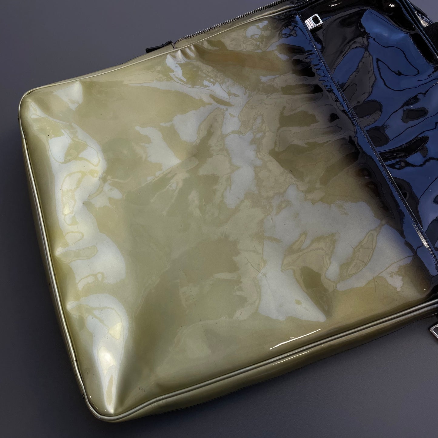 Prada Milano Black & Gold Ombre Gradient Patent Leather Handheld Bag