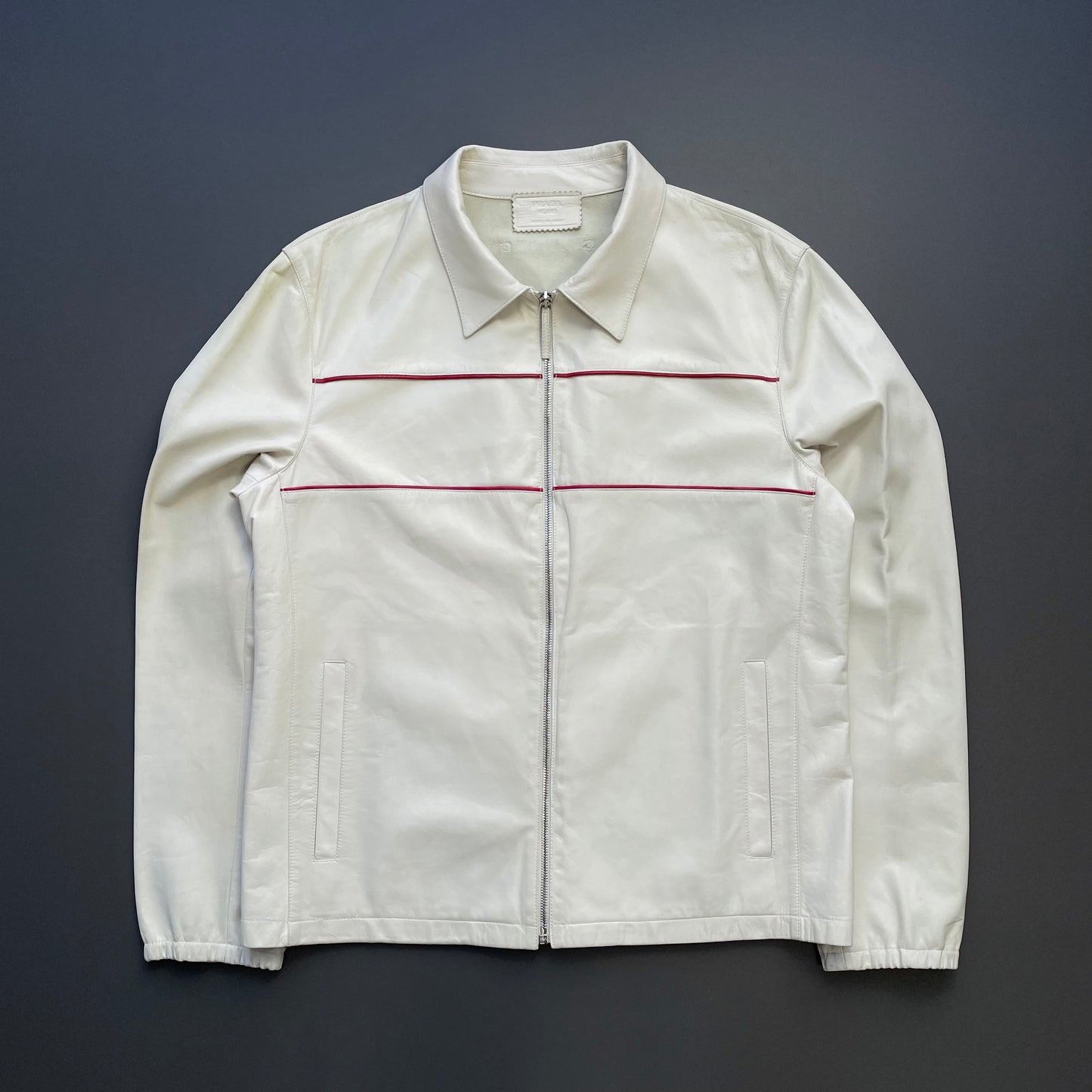 Prada Milano White & Red Piping Leather Jacket
