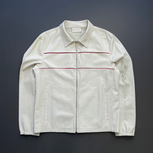 Prada Milano White & Red Piping Leather Jacket