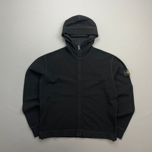 Stone Island Black AW03 Wool-Blend Contrast Stitch Knit Hoodie
