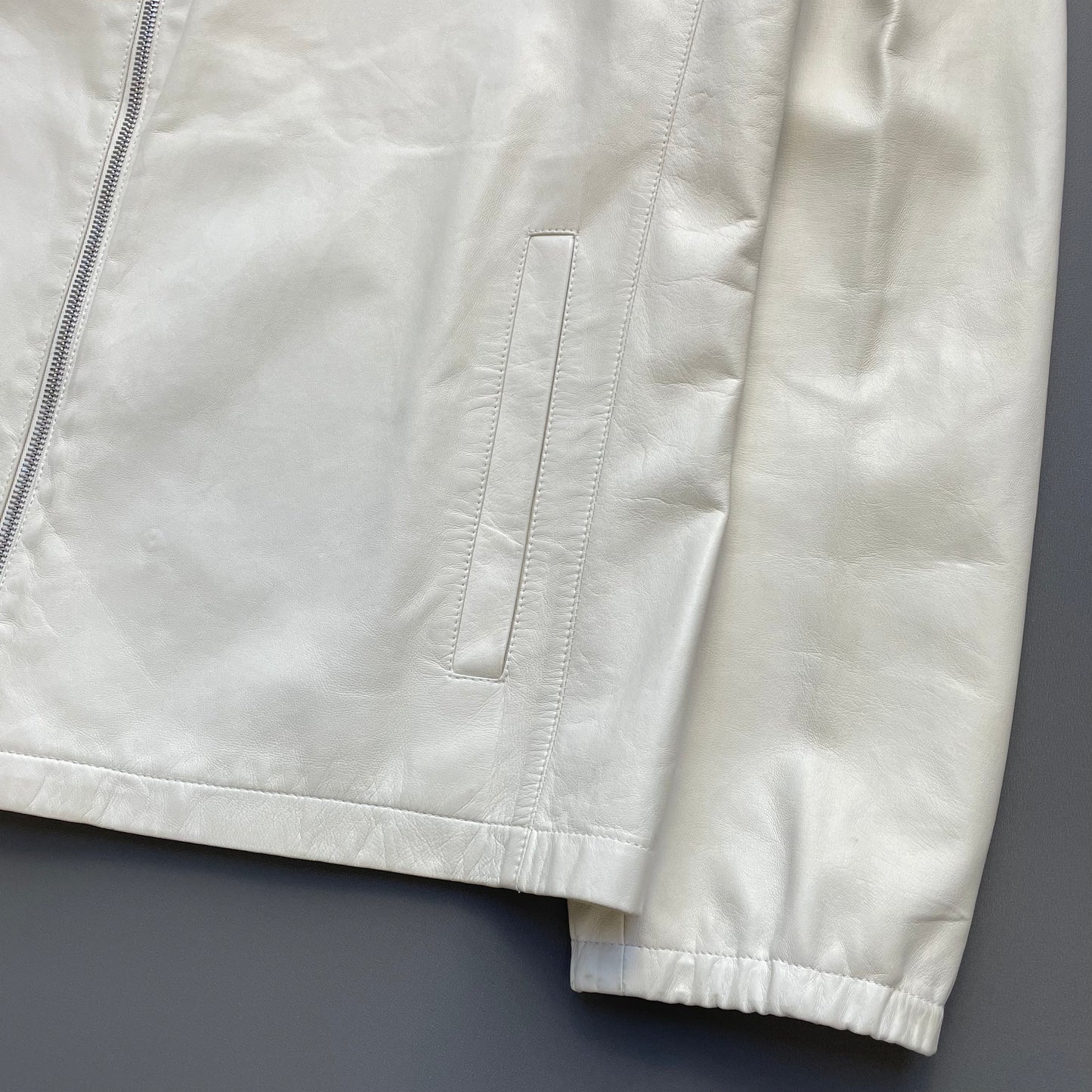 Prada Milano White & Red Piping Leather Jacket