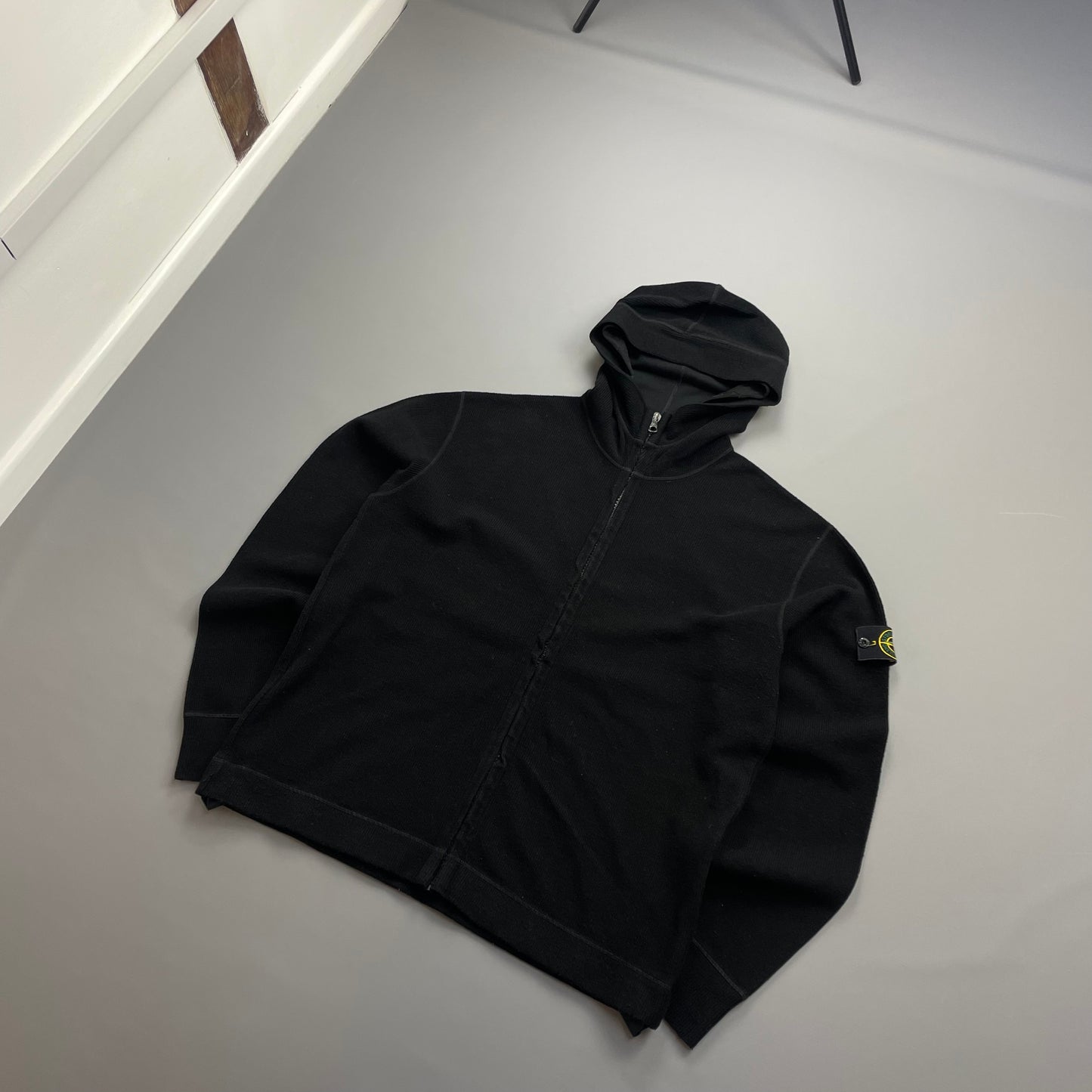 Stone Island Black AW03 Wool-Blend Contrast Stitch Knit Hoodie