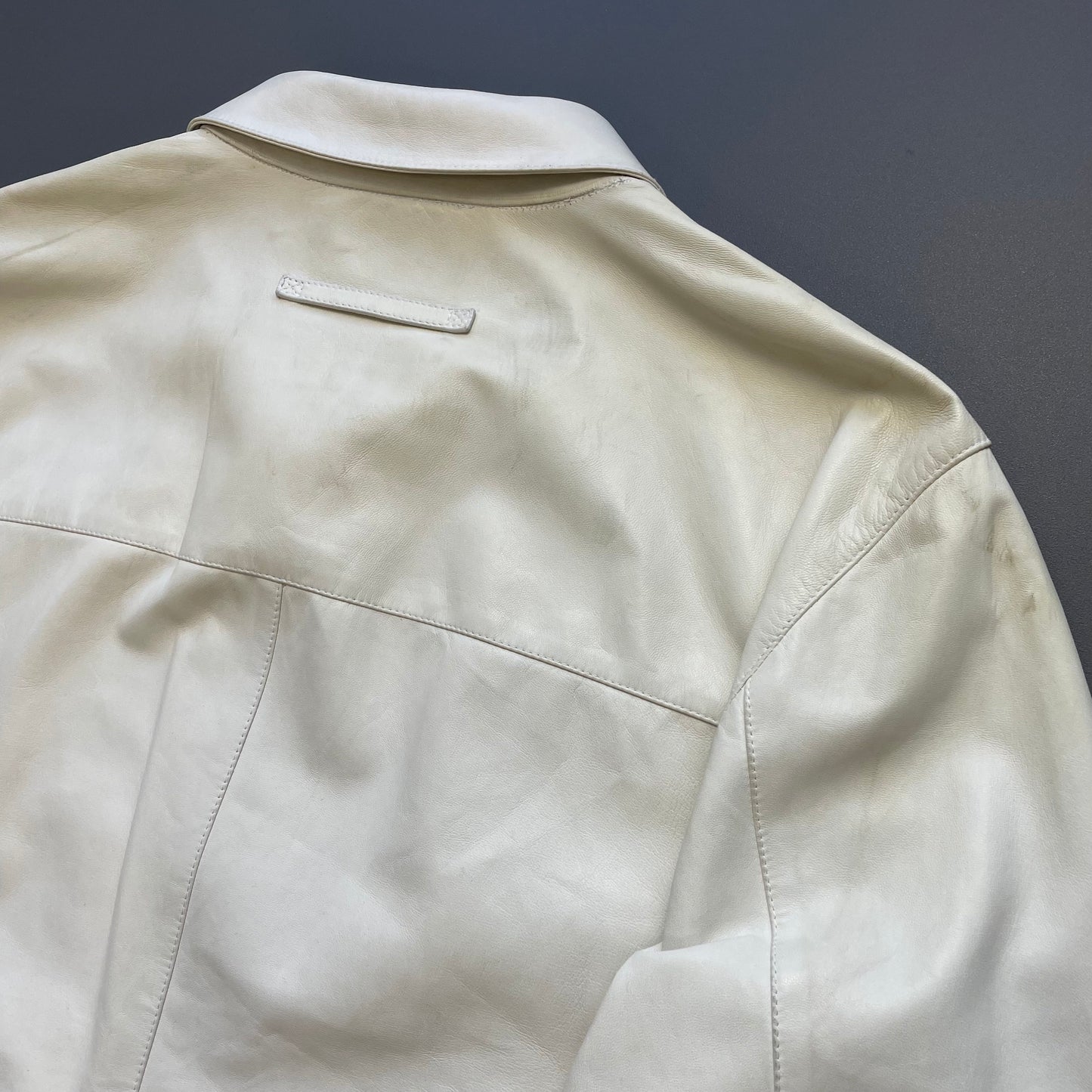 Prada Milano White & Red Piping Leather Jacket