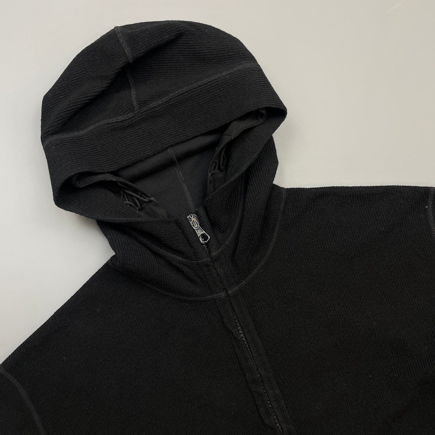 Stone Island Black AW03 Wool-Blend Contrast Stitch Knit Hoodie