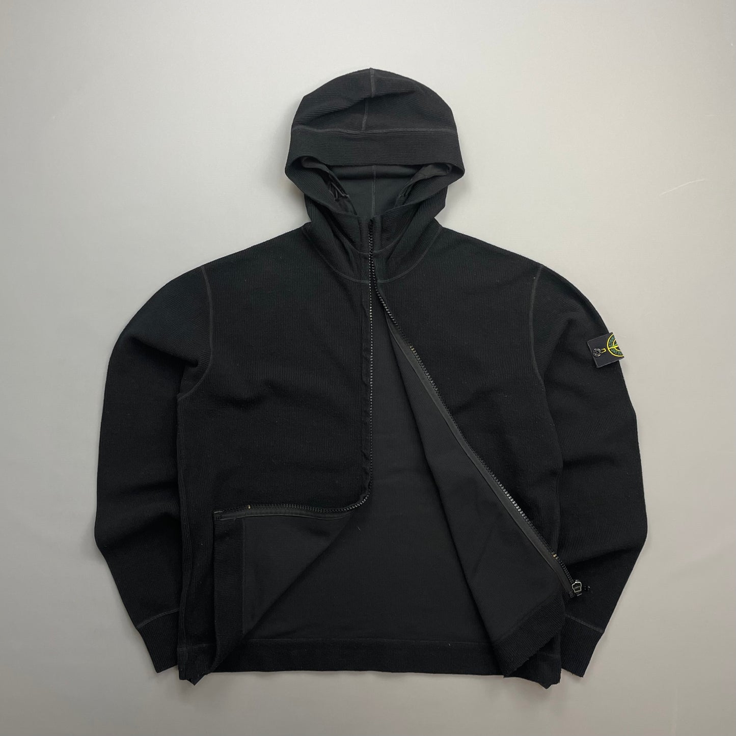 Stone Island Black AW03 Wool-Blend Contrast Stitch Knit Hoodie
