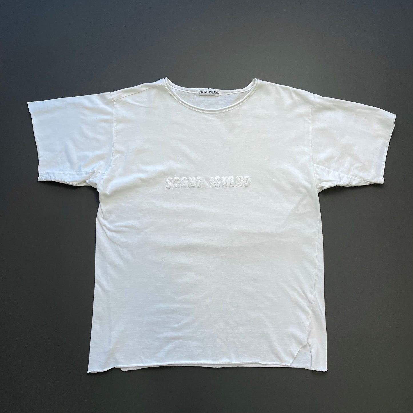 Stone Island White 90s Graphic Stitch Spellout Tee