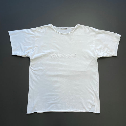 Stone Island White 90s Graphic Stitch Spellout Tee