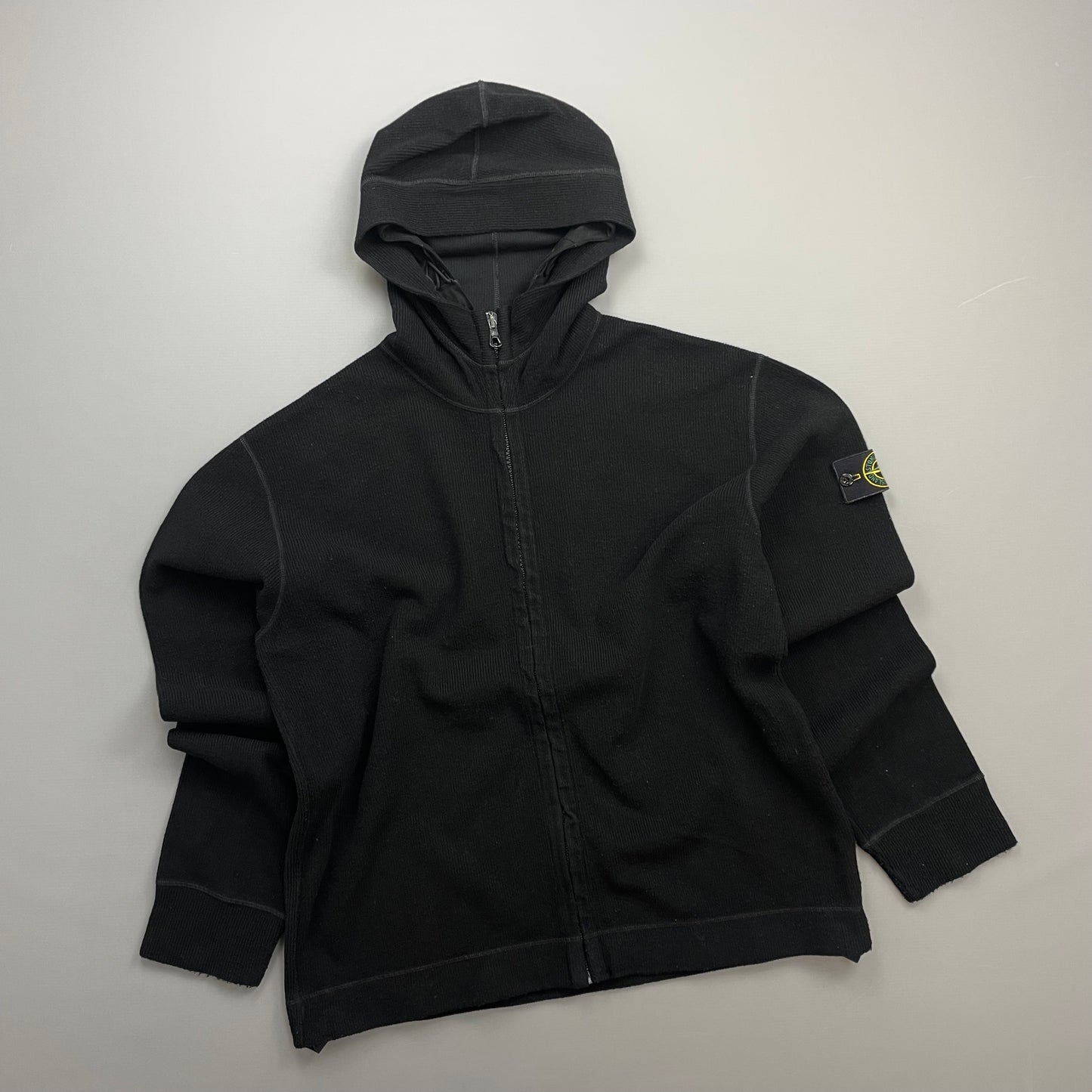 Stone Island Black AW03 Wool-Blend Contrast Stitch Knit Hoodie