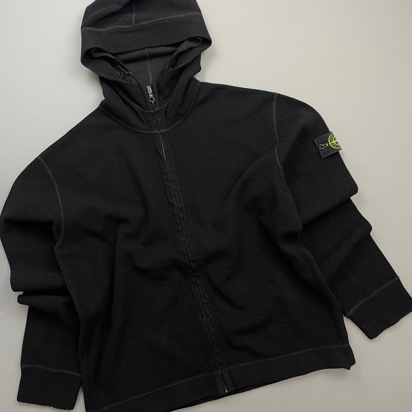 Stone Island Black AW03 Wool-Blend Contrast Stitch Knit Hoodie