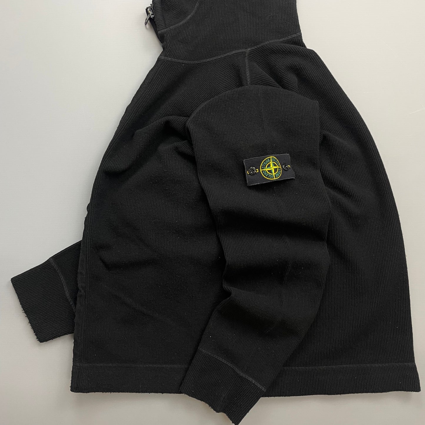 Stone Island Black AW03 Wool-Blend Contrast Stitch Knit Hoodie