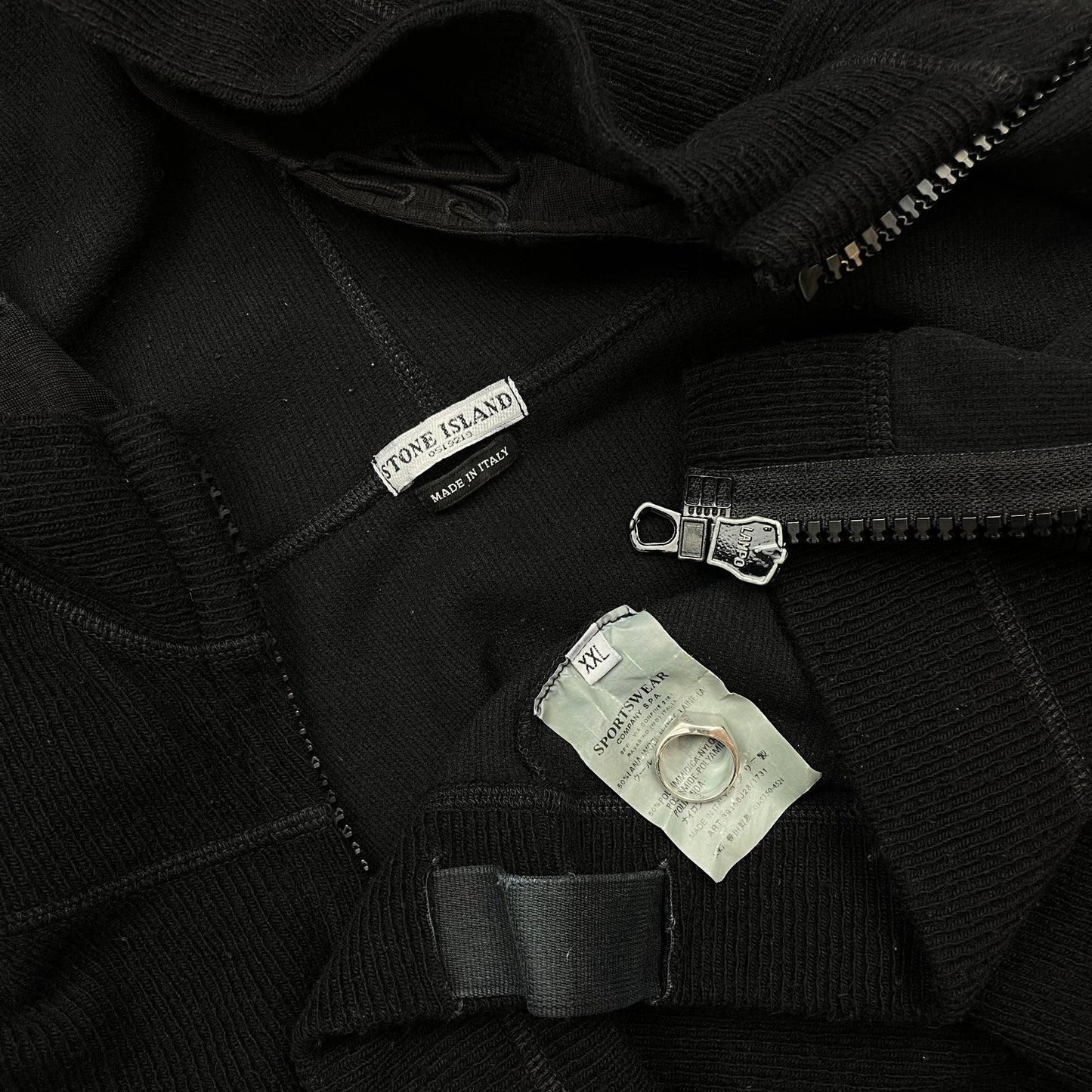 Stone Island Black AW03 Wool-Blend Contrast Stitch Knit Hoodie
