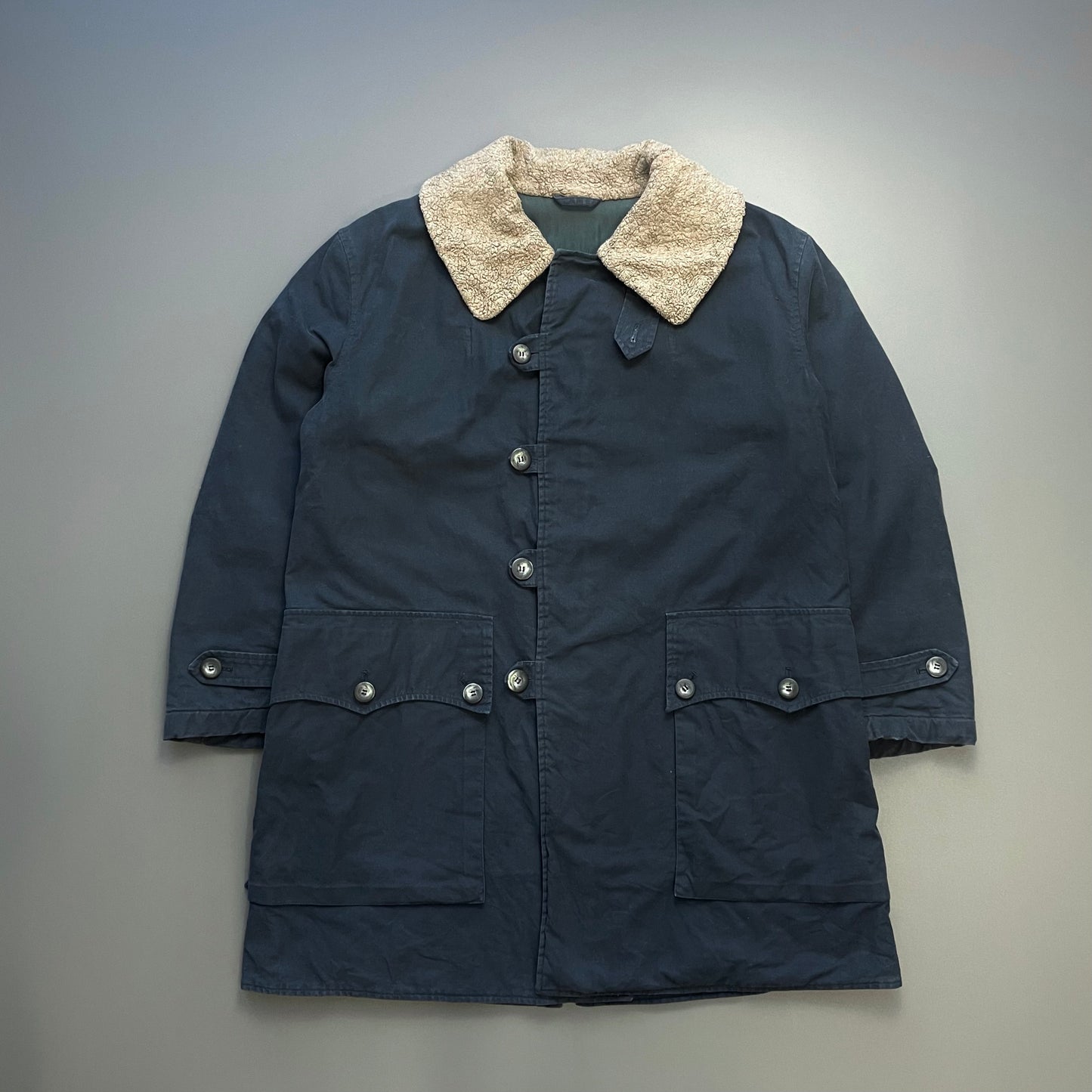 Emporio Armani Navy 90s Faux Sheerling Overcoat