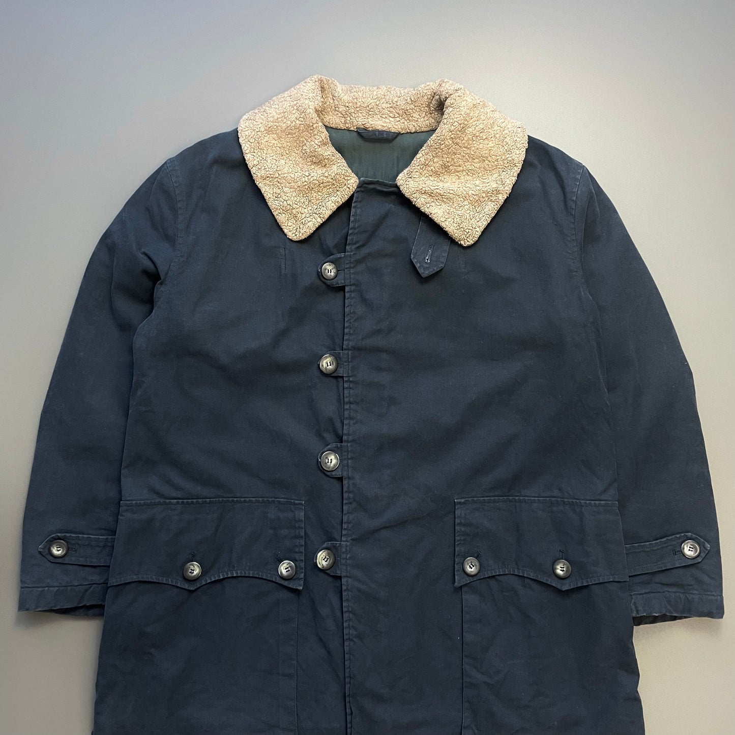 Emporio Armani Navy 90s Faux Sheerling Overcoat