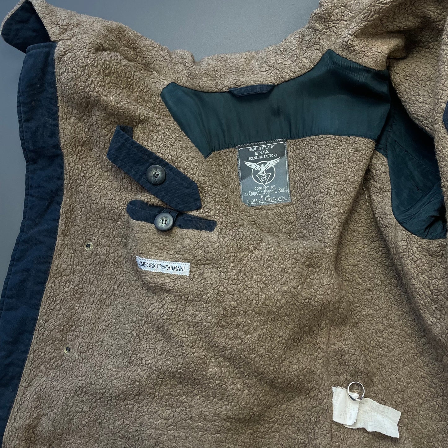 Emporio Armani Navy 90s Faux Sheerling Overcoat