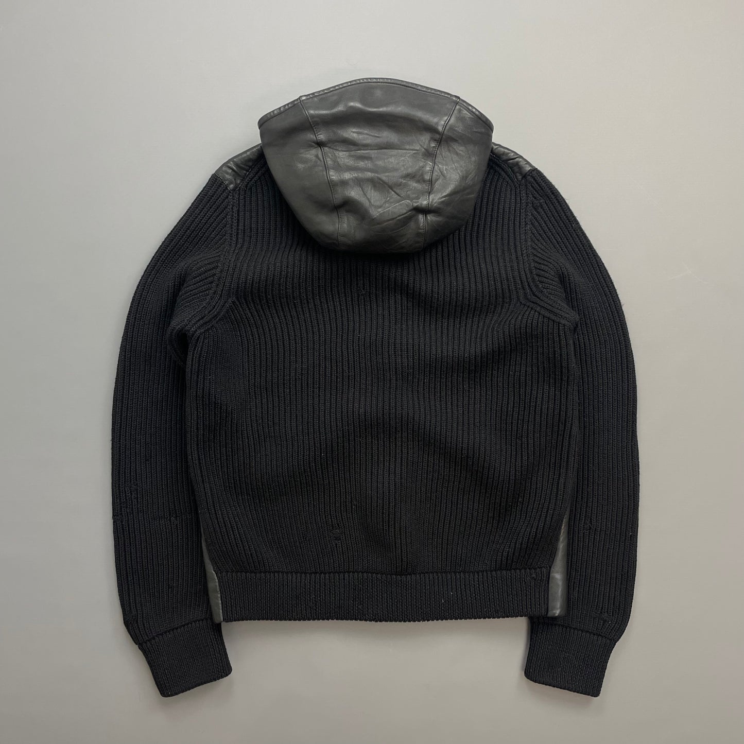 C.P. Company Black Leather & Navy Wool AW07 Hooded Jacket