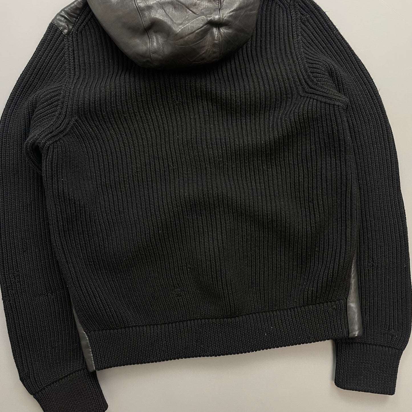 C.P. Company Black Leather & Navy Wool AW07 Hooded Jacket