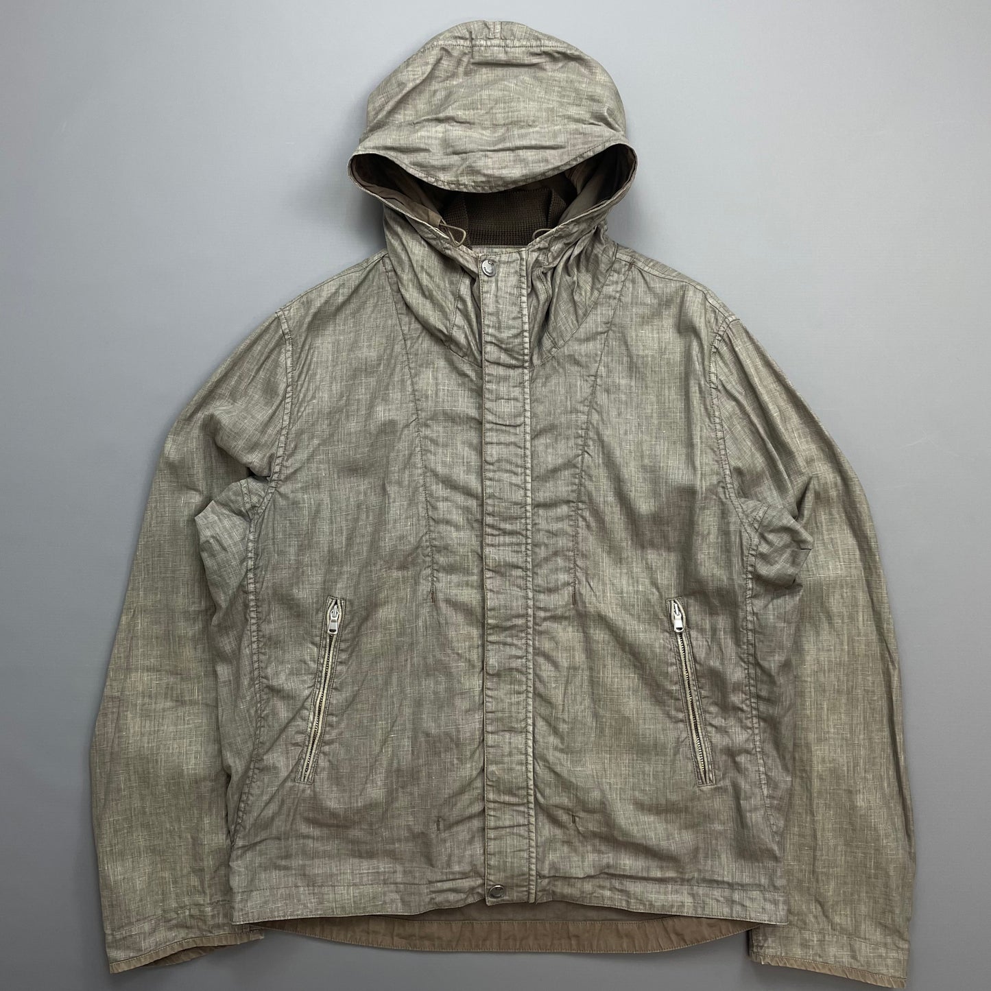 C.P. Company Grey/Brown SS05 Linen Lino Flax Hooded Dual Layer Jacket