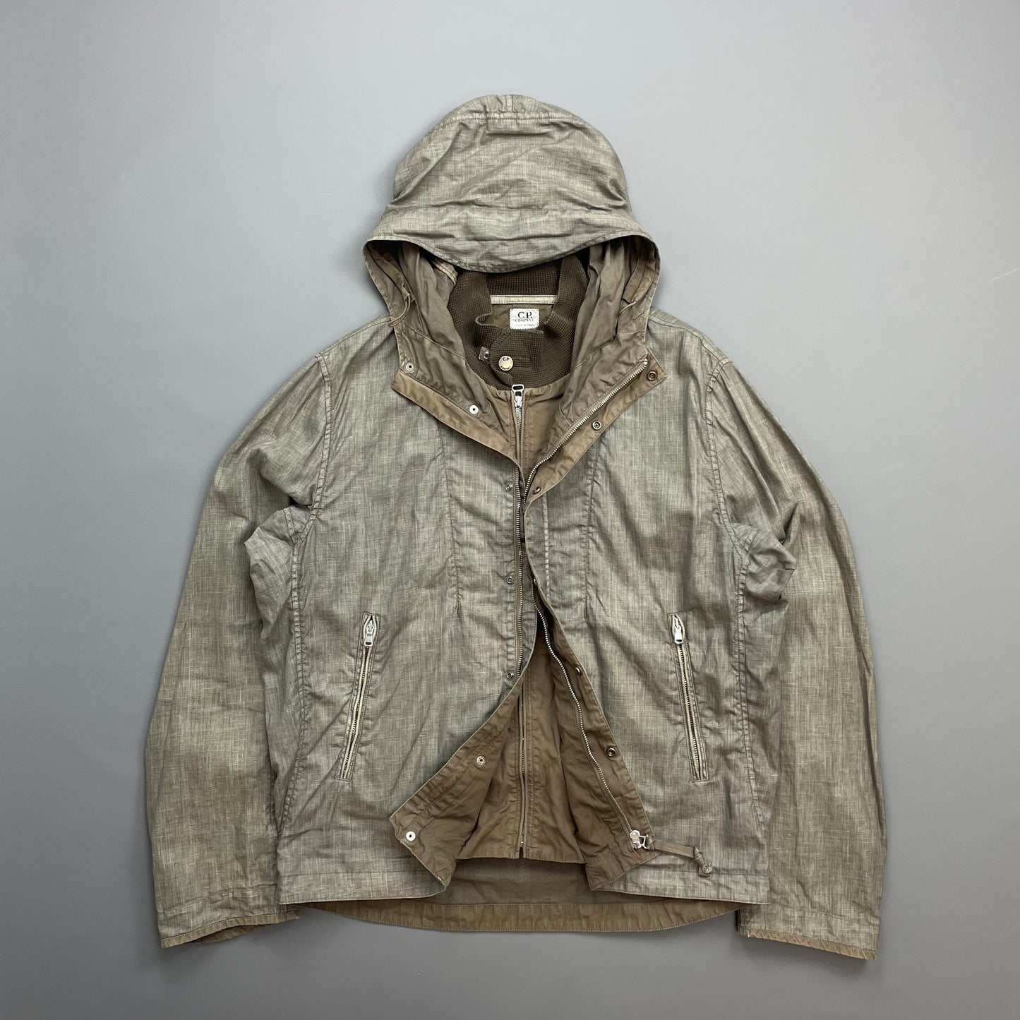 C.P. Company Grey/Brown SS05 Linen Lino Flax Hooded Dual Layer Jacket