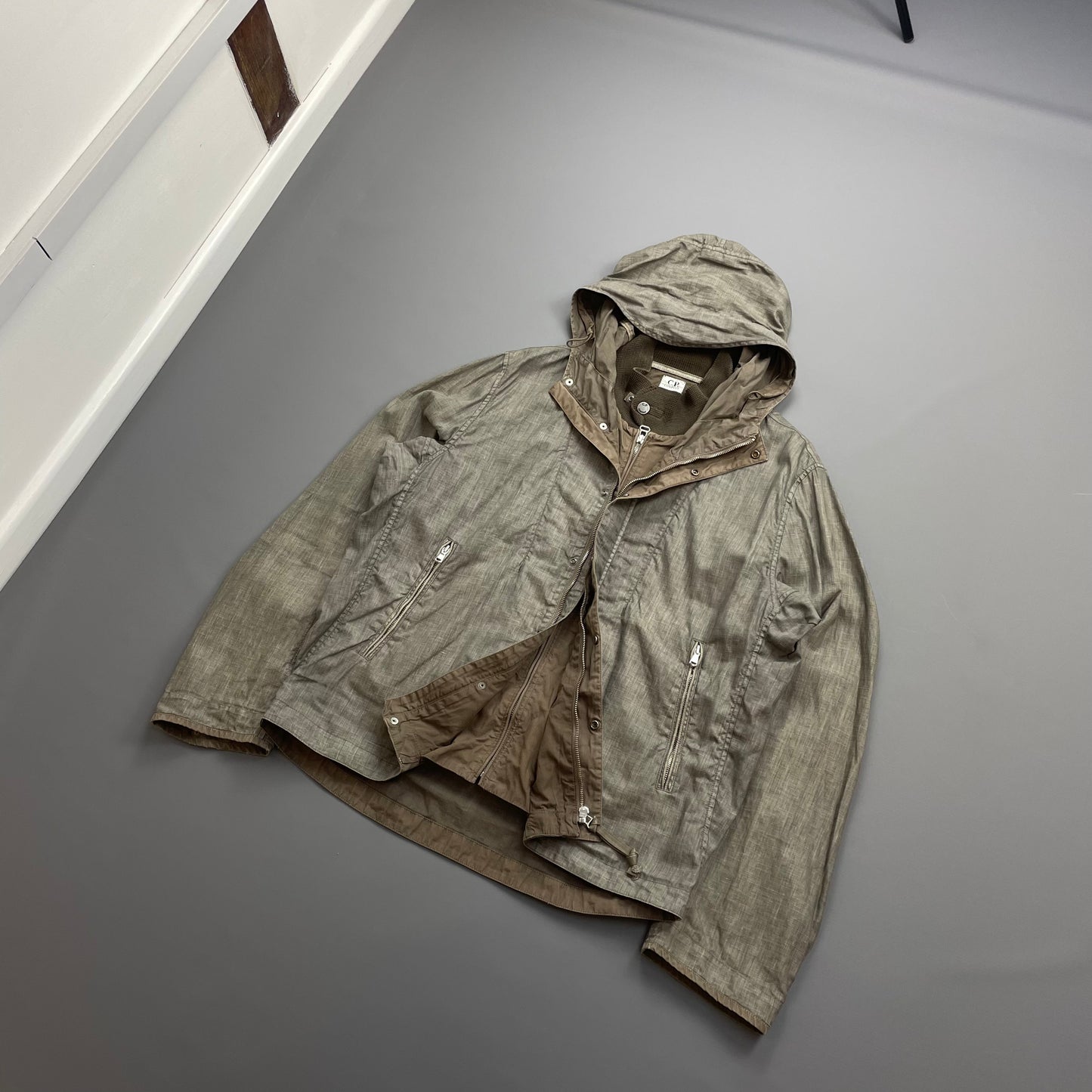 C.P. Company Grey/Brown SS05 Linen Lino Flax Hooded Dual Layer Jacket