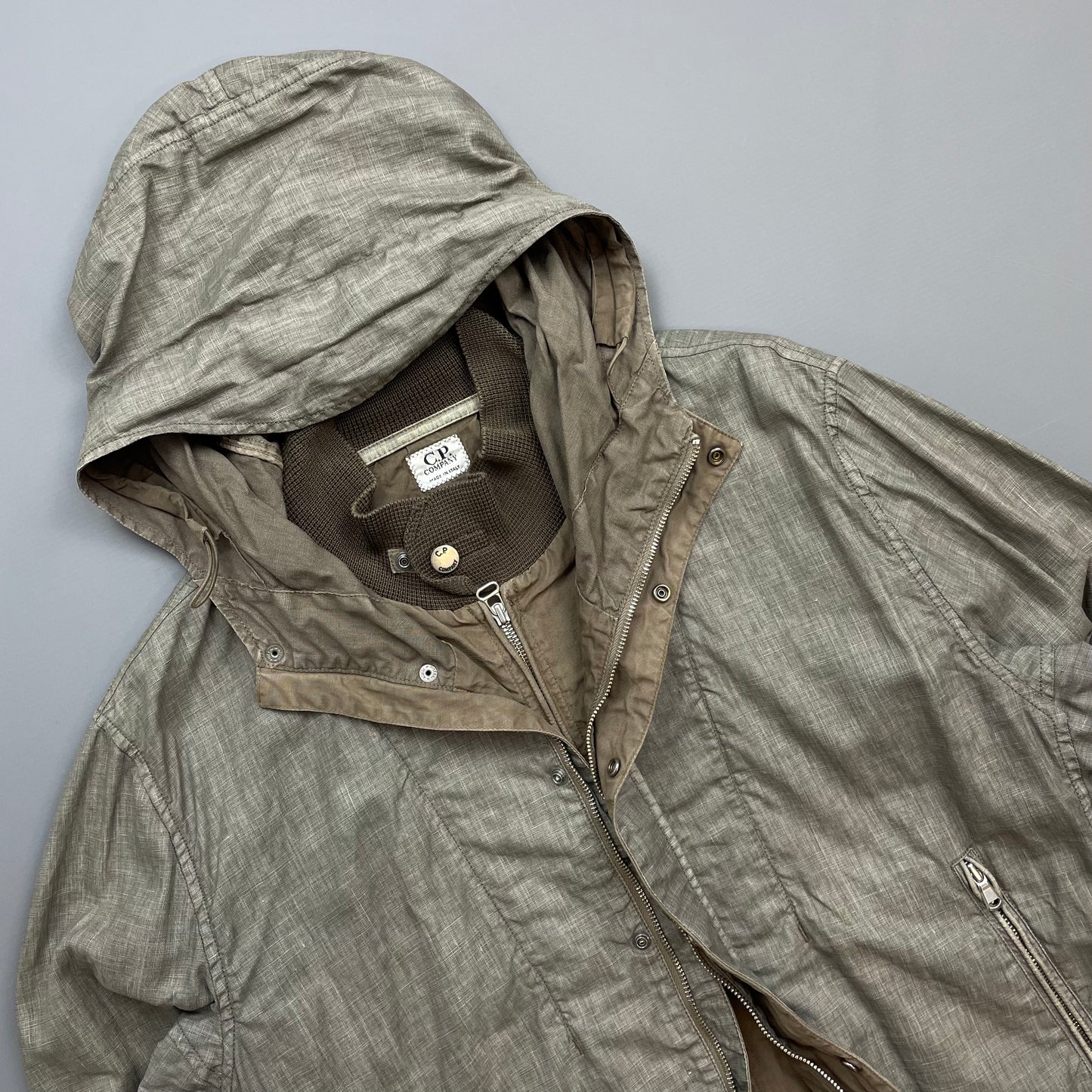 C.P. Company Grey/Brown SS05 Linen Lino Flax Hooded Dual Layer Jacket