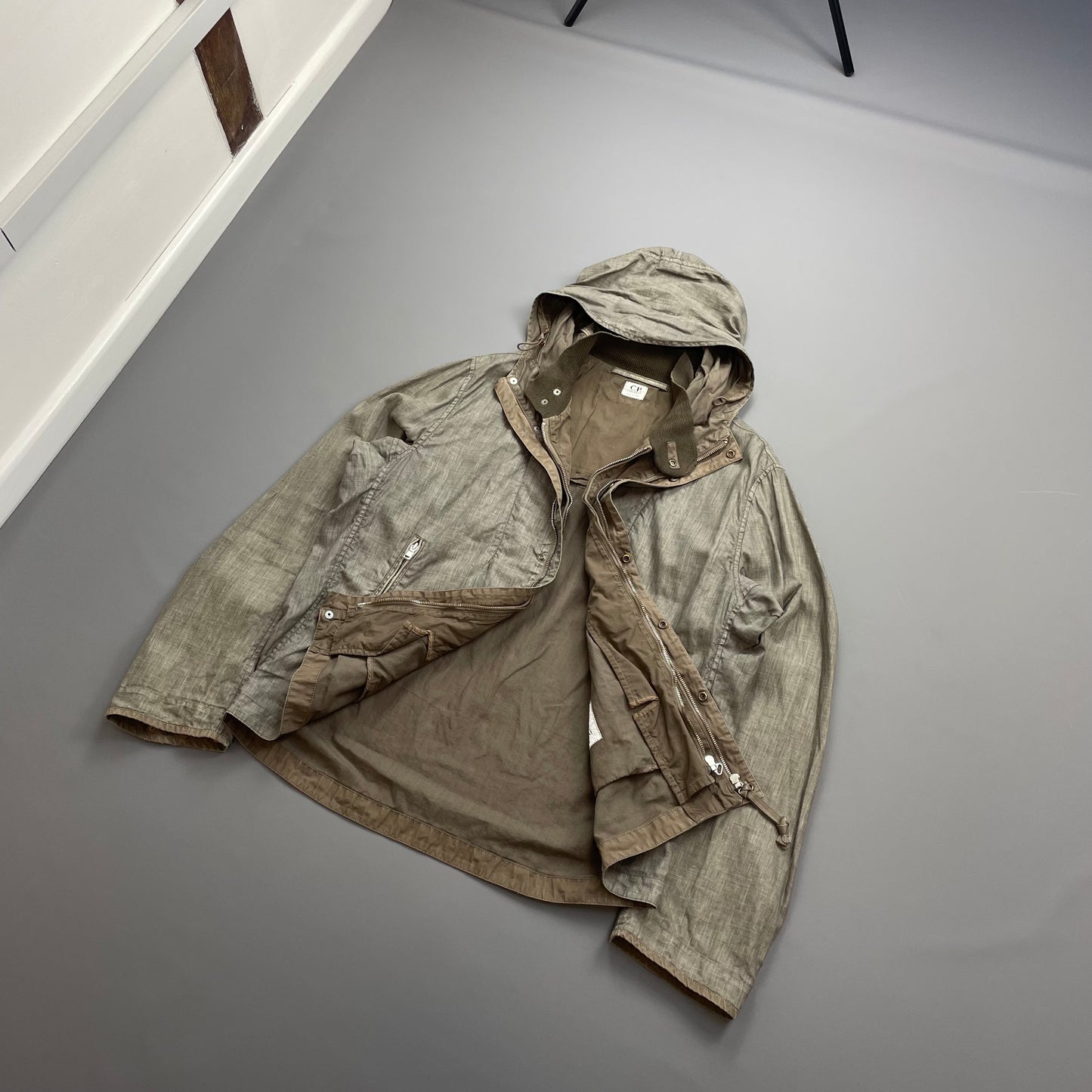 C.P. Company Grey/Brown SS05 Linen Lino Flax Hooded Dual Layer Jacket