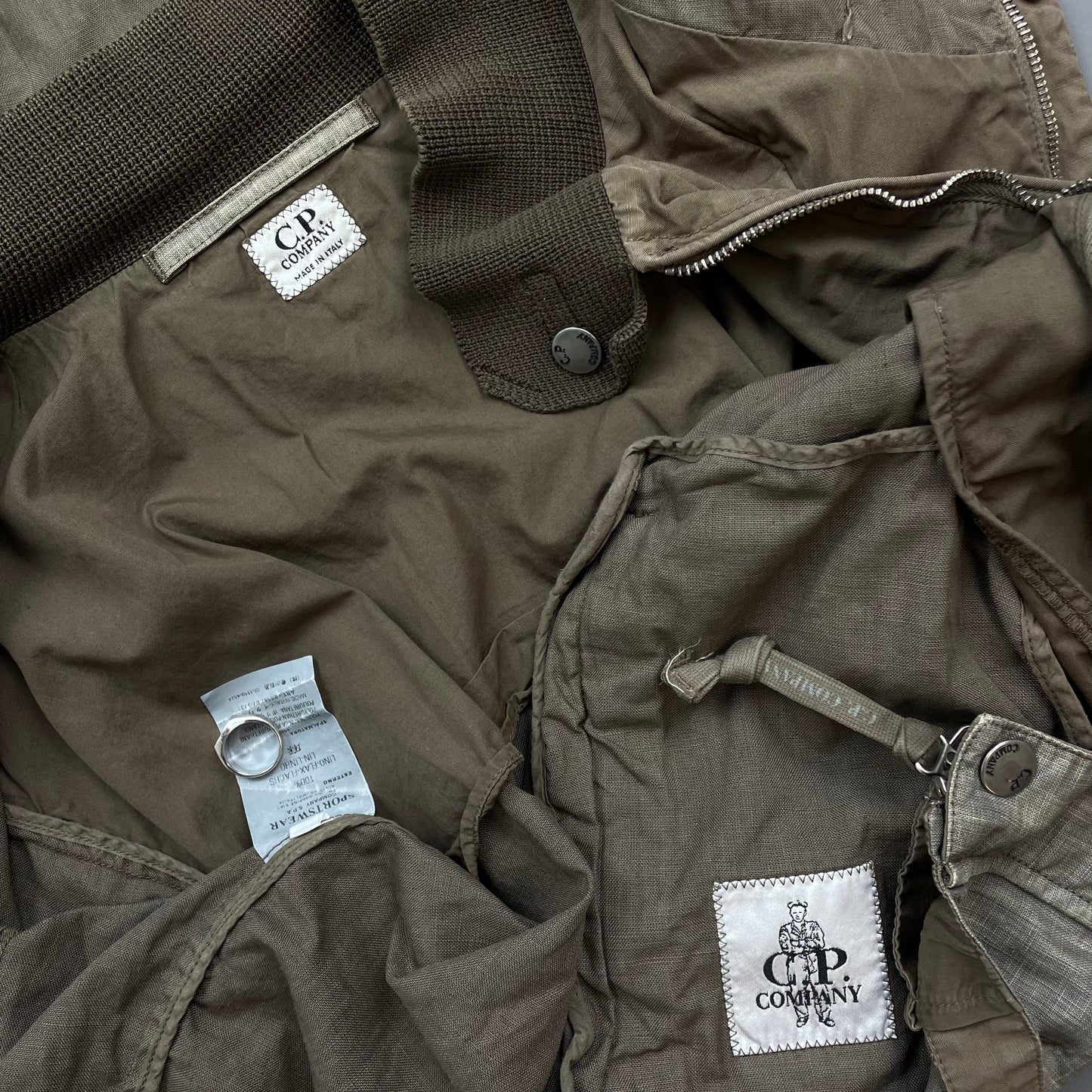 C.P. Company Grey/Brown SS05 Linen Lino Flax Hooded Dual Layer Jacket