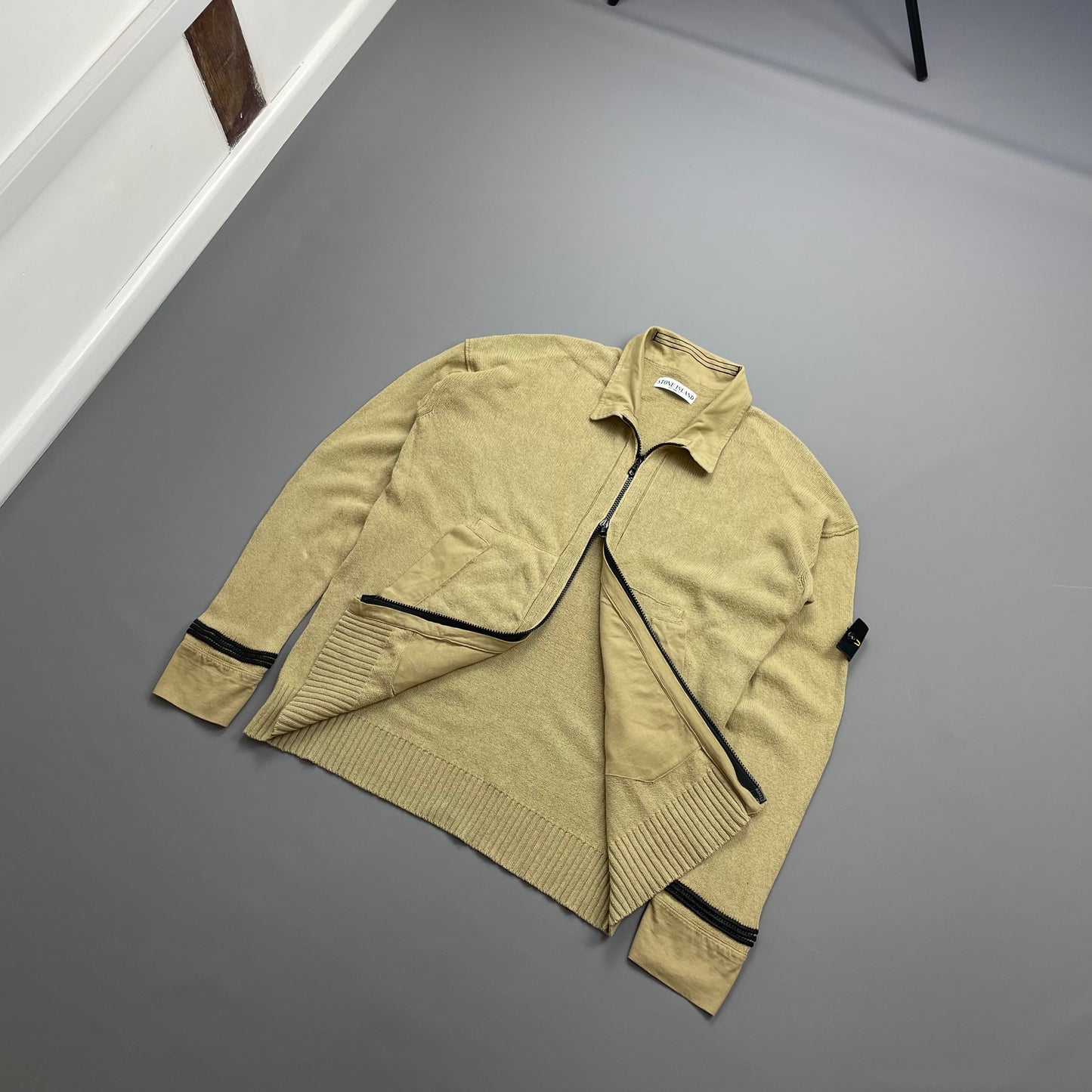 Stone Island Beige SS06 Lightweight Knit Zip Cardigan Jumper