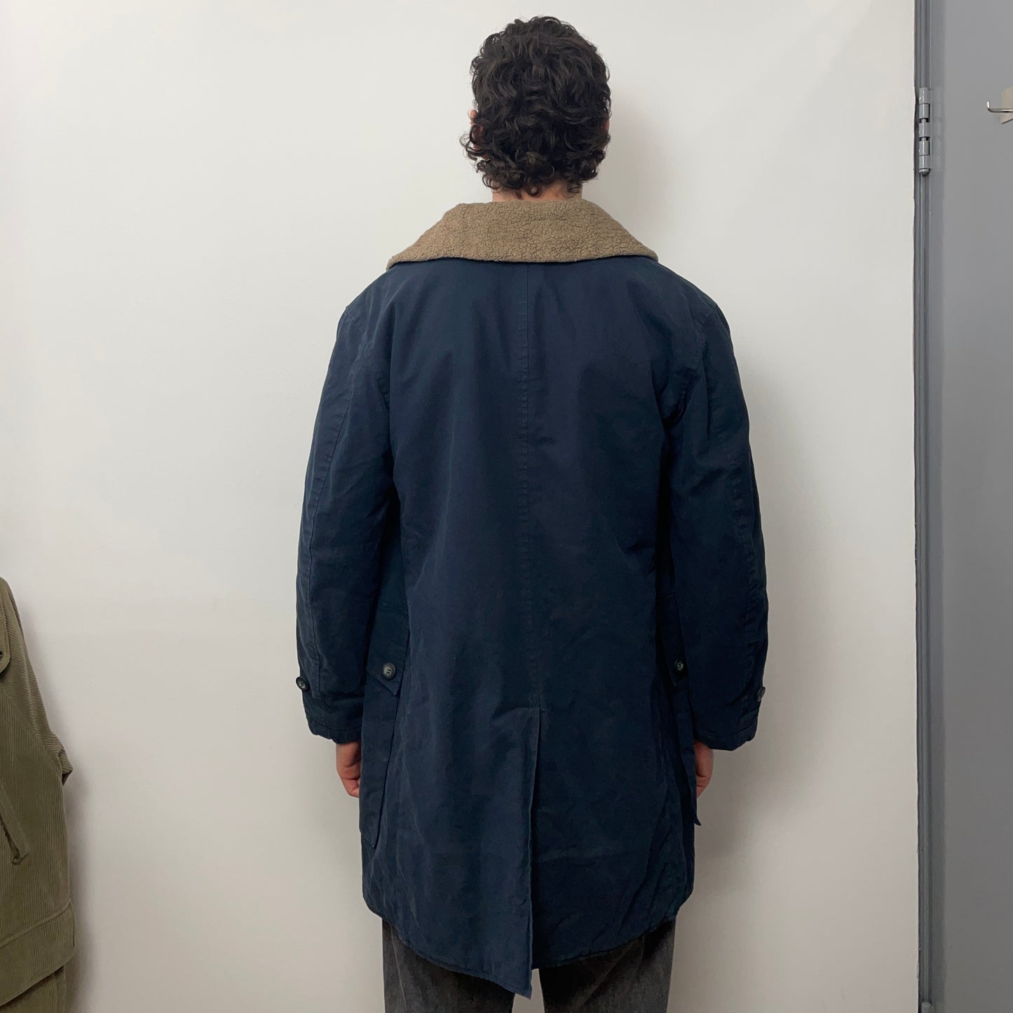 Emporio Armani Navy 90s Faux Sheerling Overcoat