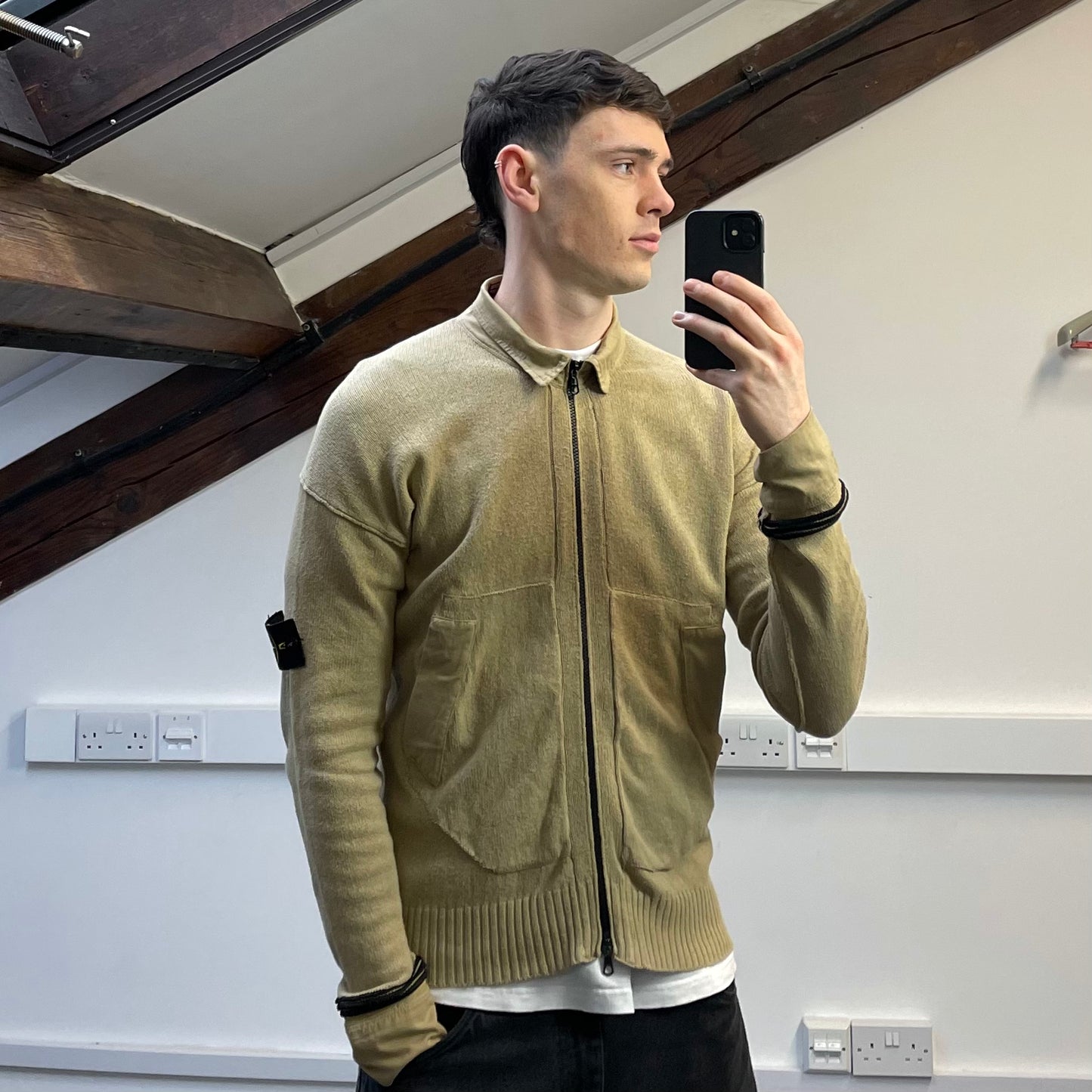 Stone Island Beige SS06 Lightweight Knit Zip Cardigan Jumper