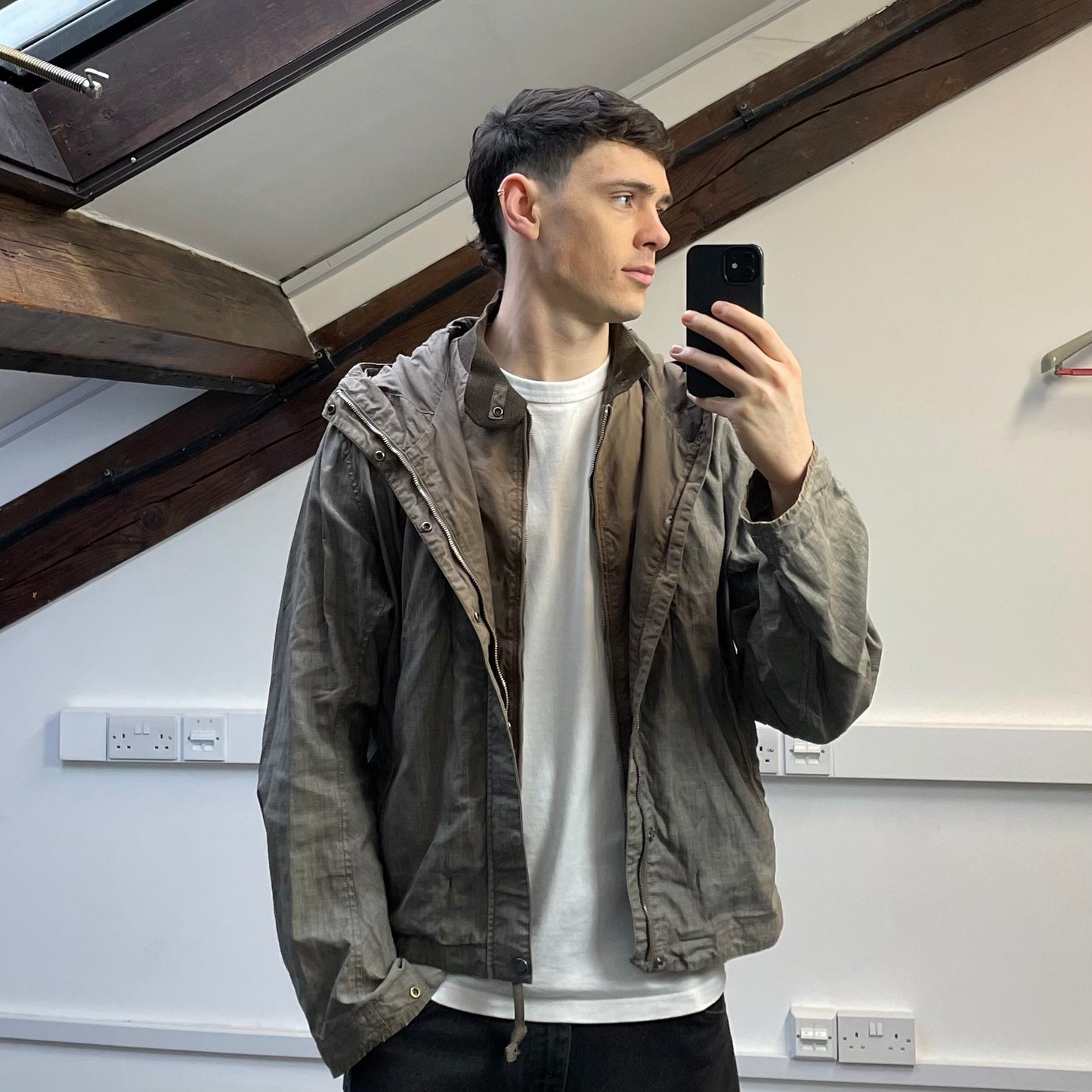 C.P. Company Grey/Brown SS05 Linen Lino Flax Hooded Dual Layer Jacket