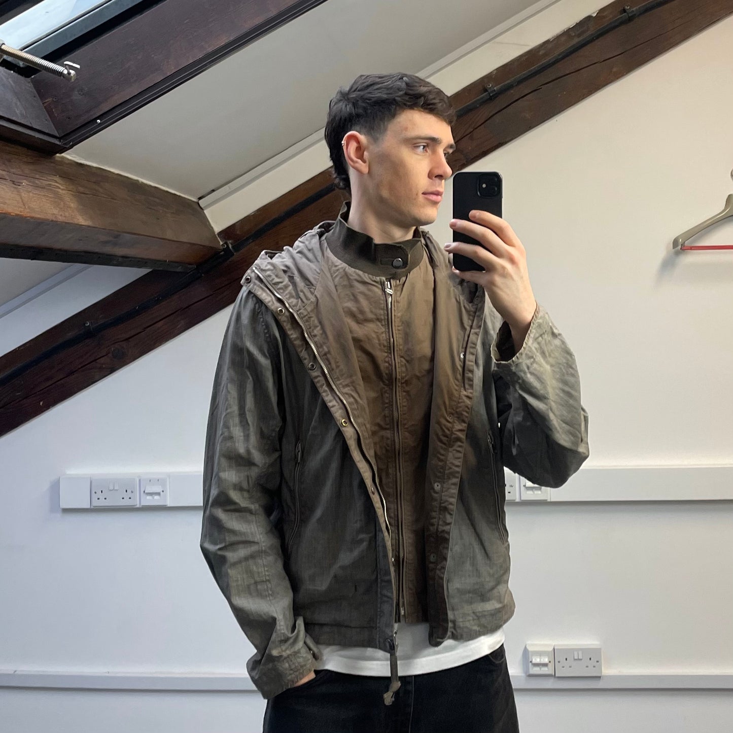C.P. Company Grey/Brown SS05 Linen Lino Flax Hooded Dual Layer Jacket