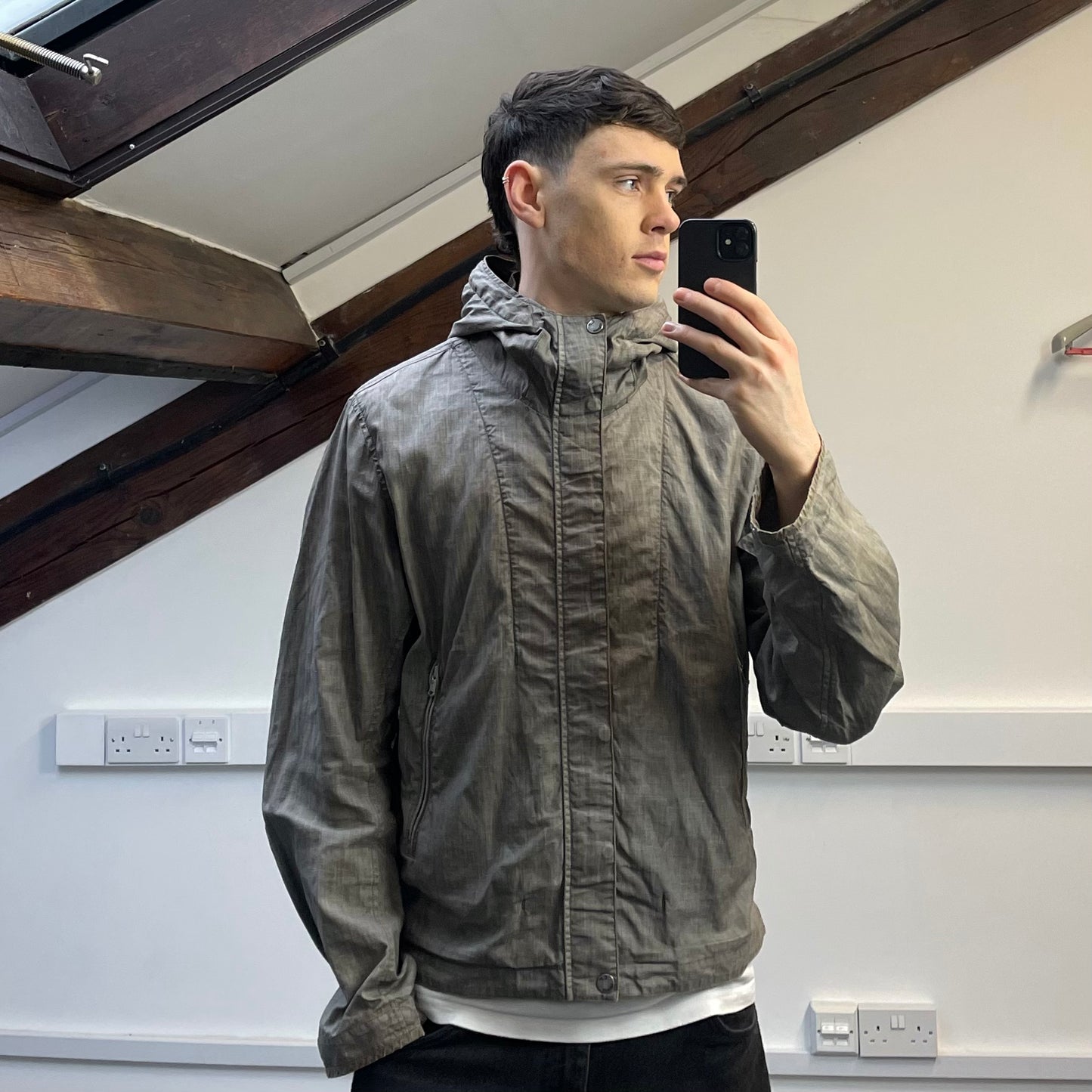 C.P. Company Grey/Brown SS05 Linen Lino Flax Hooded Dual Layer Jacket