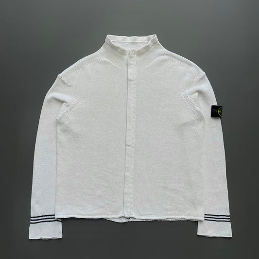 Stone Island White SS04 Zip-Through Knit Cardigan Jacket