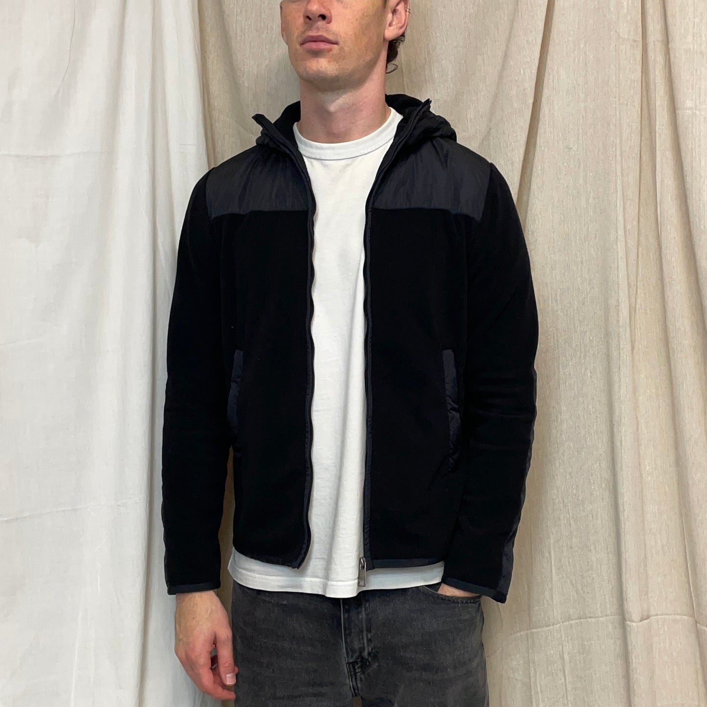 Prada Sport Black 2014 Nylon Panelled Hybrid Fleece Jacket