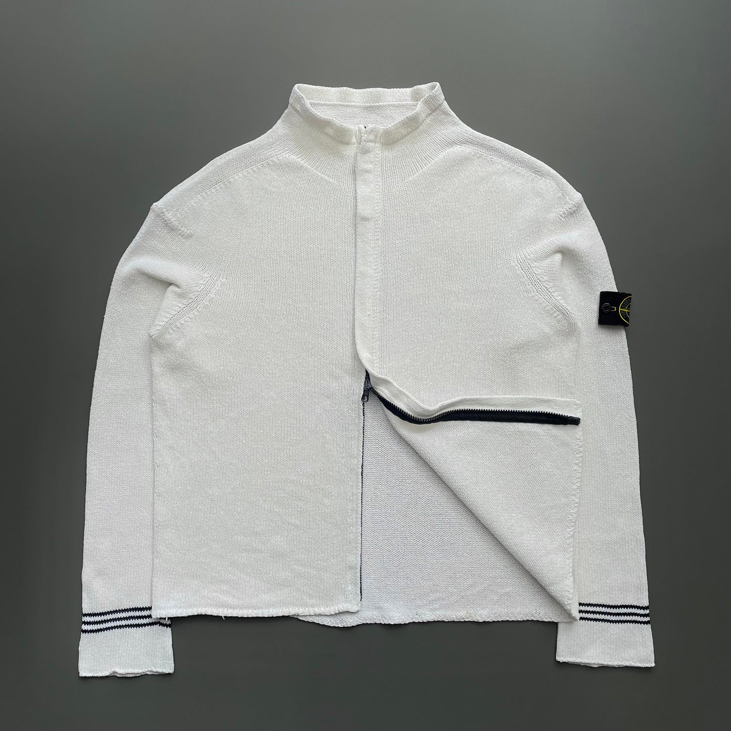 Stone Island White SS04 Zip-Through Knit Cardigan Jacket