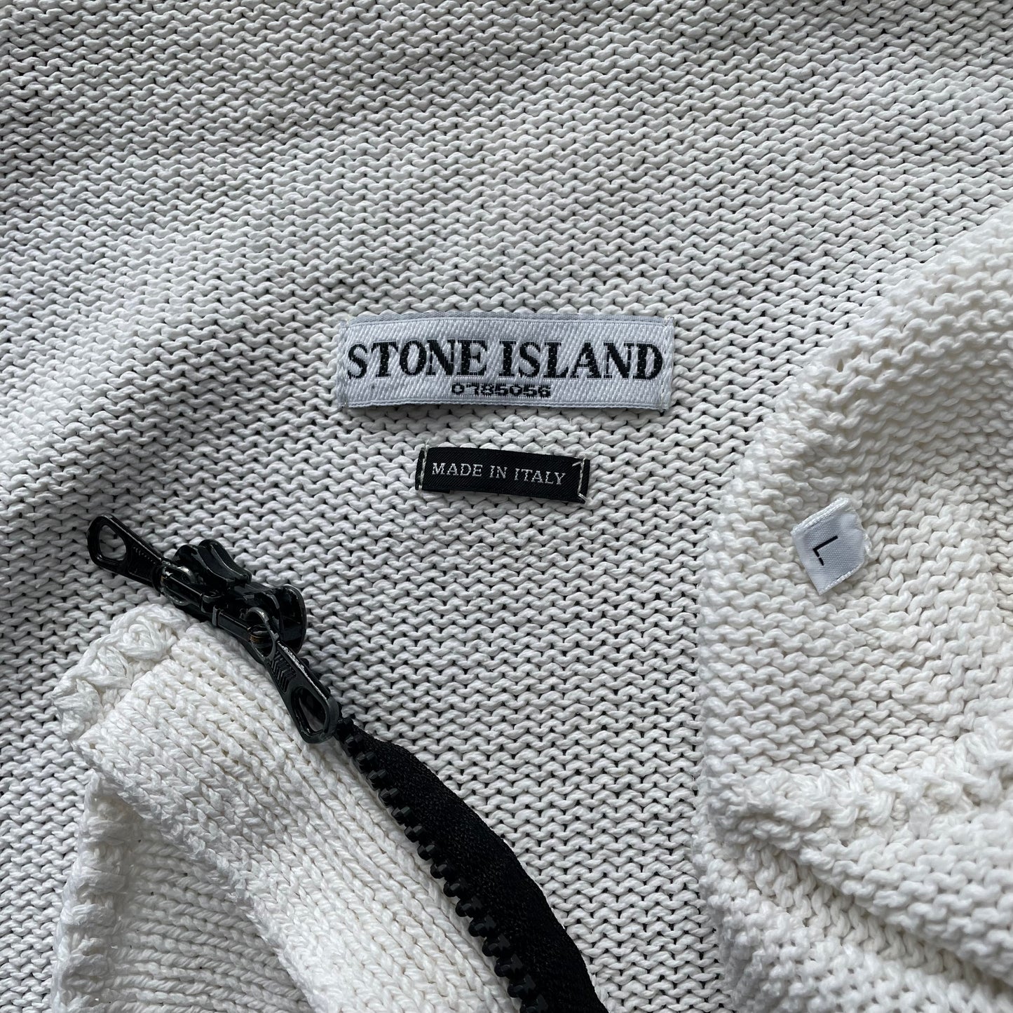 Stone Island White SS04 Zip-Through Knit Cardigan Jacket