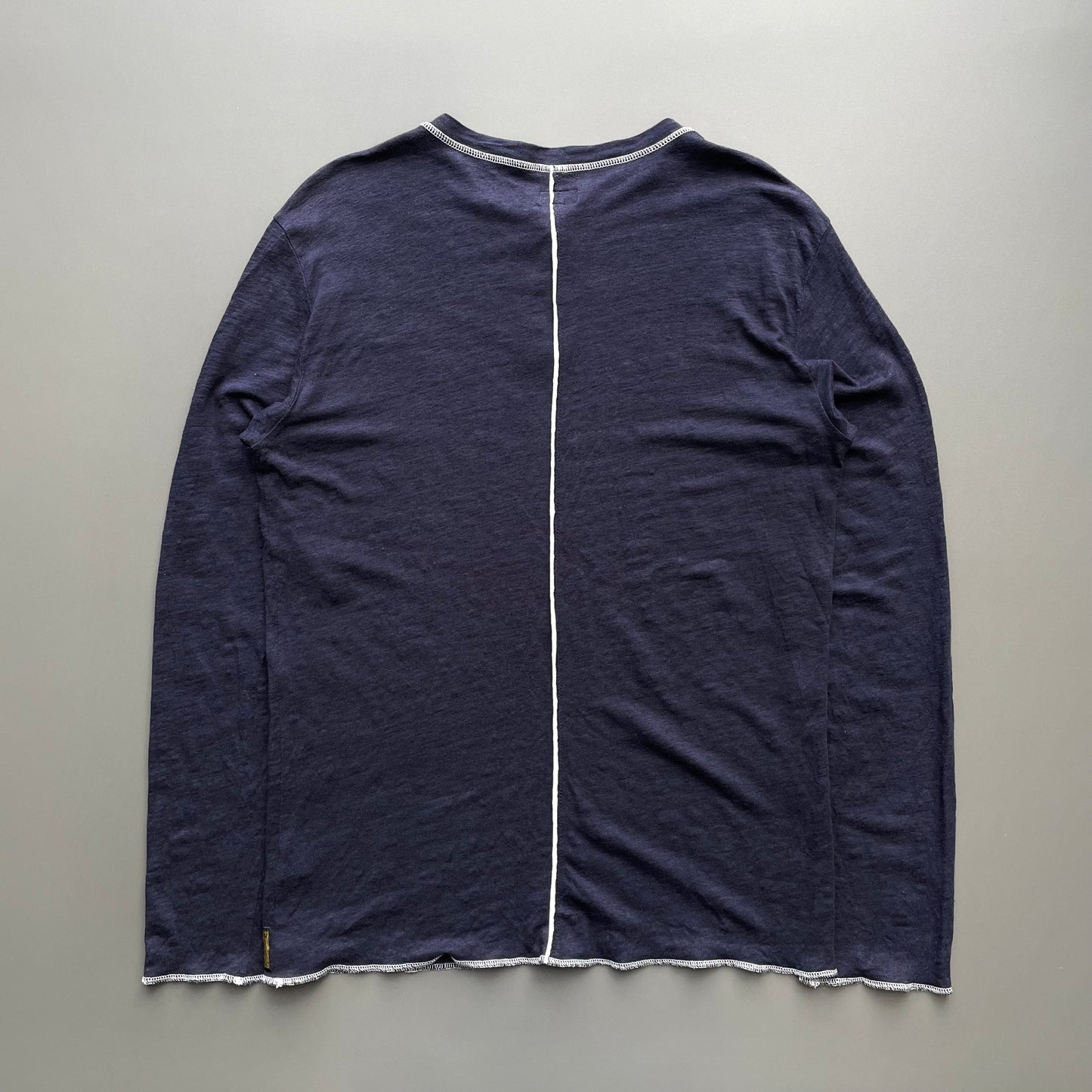 Armani Jeans Navy 00s Linen Long Sleeve Henley T-Shirt