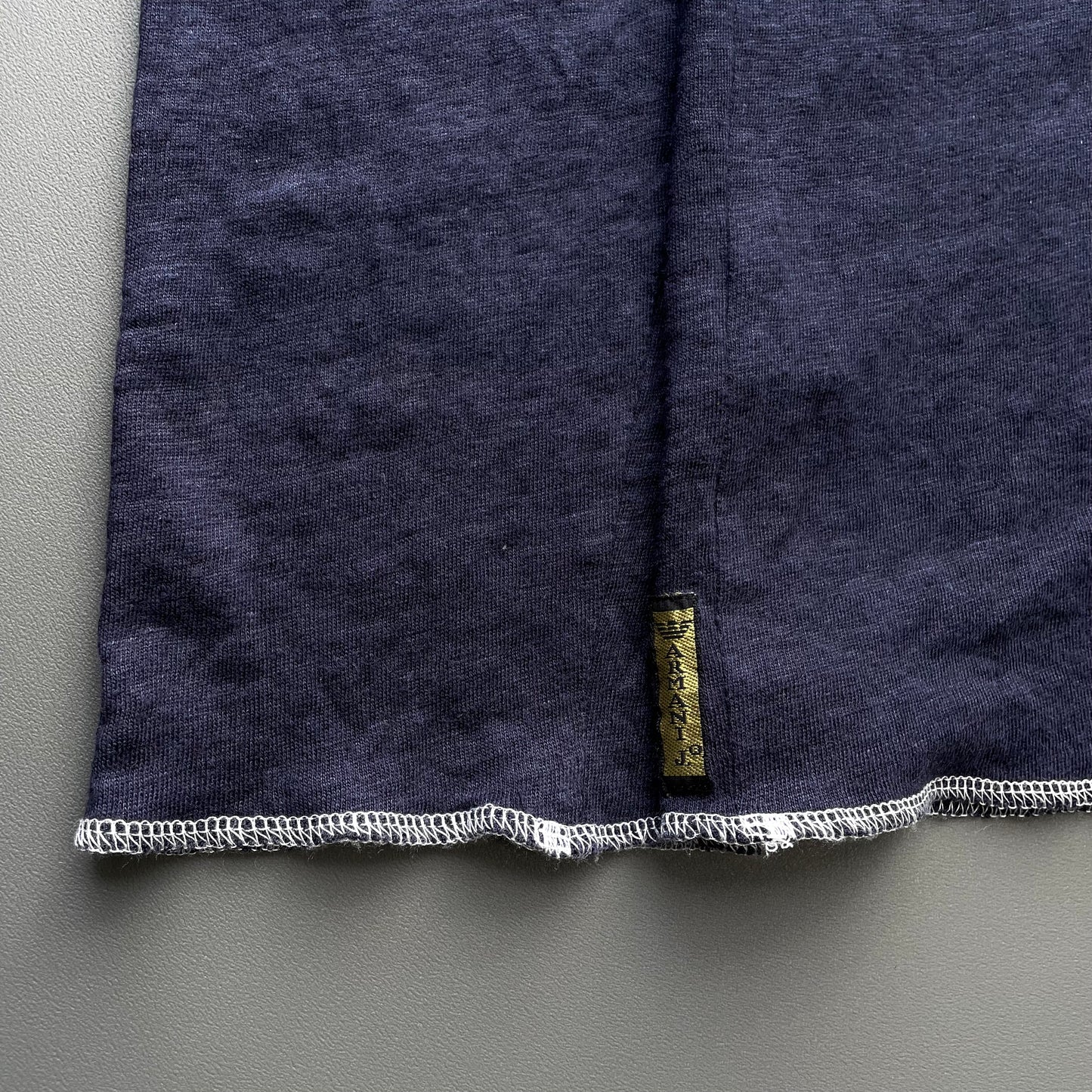 Armani Jeans Navy 00s Linen Long Sleeve Henley T-Shirt