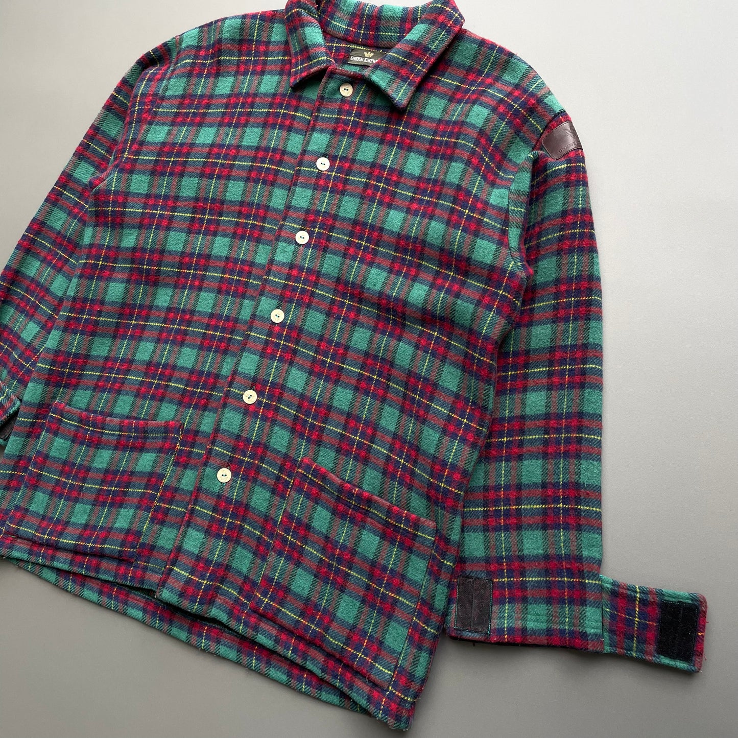 Giorgio Armani Red & Green Check 80s Unique Knitwear Wool Chore Jacket