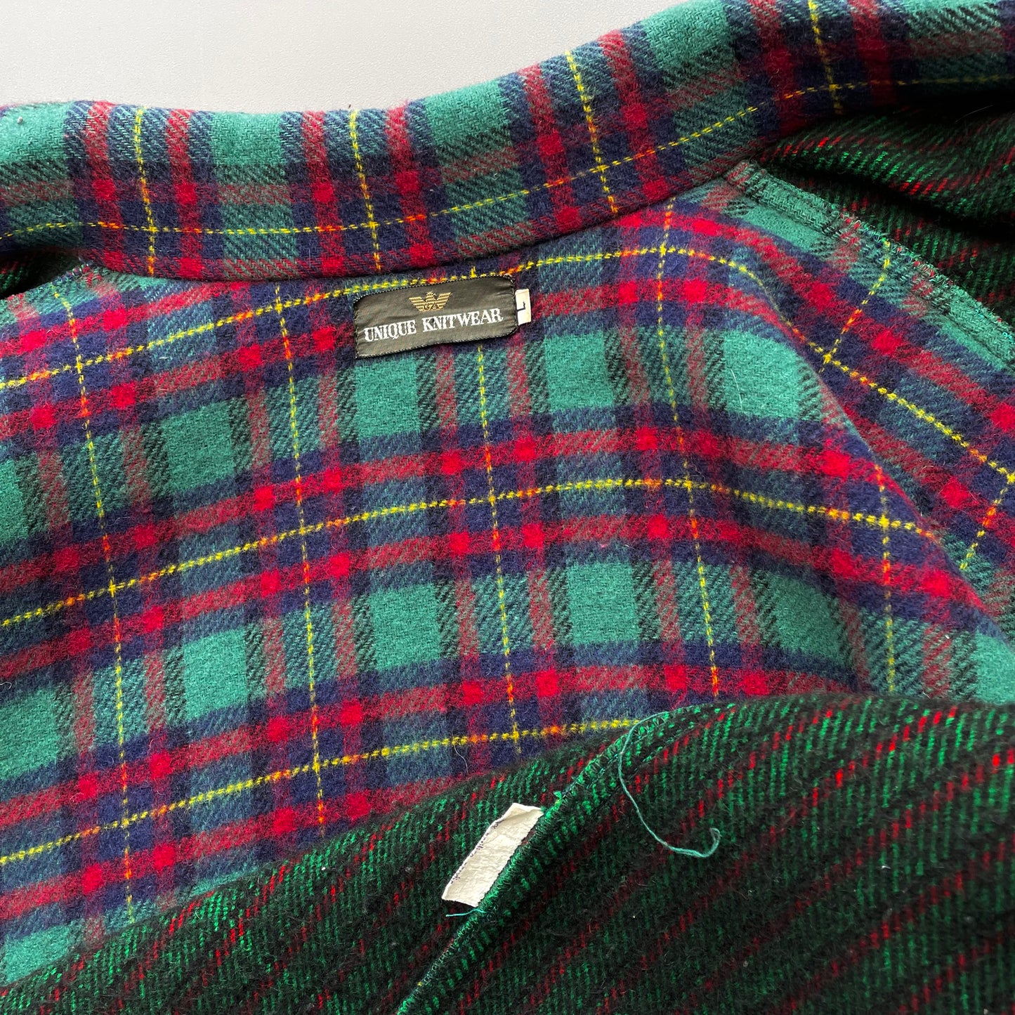 Giorgio Armani Red & Green Check 80s Unique Knitwear Wool Chore Jacket