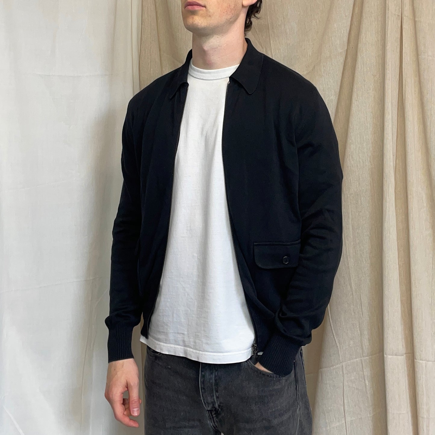Prada Sport Black 2008 Cotton Knit Zip-Through Collared Cardigan