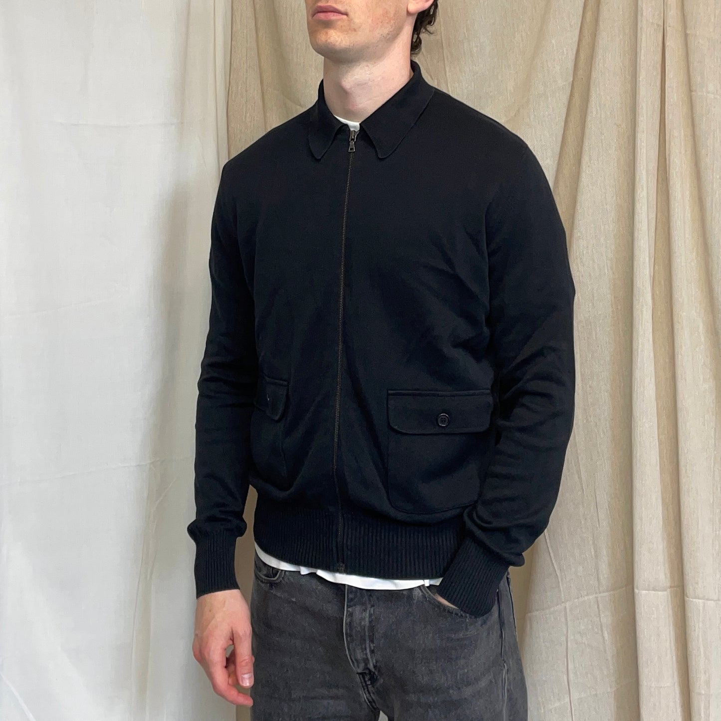 Prada Sport Black 2008 Cotton Knit Zip-Through Collared Cardigan
